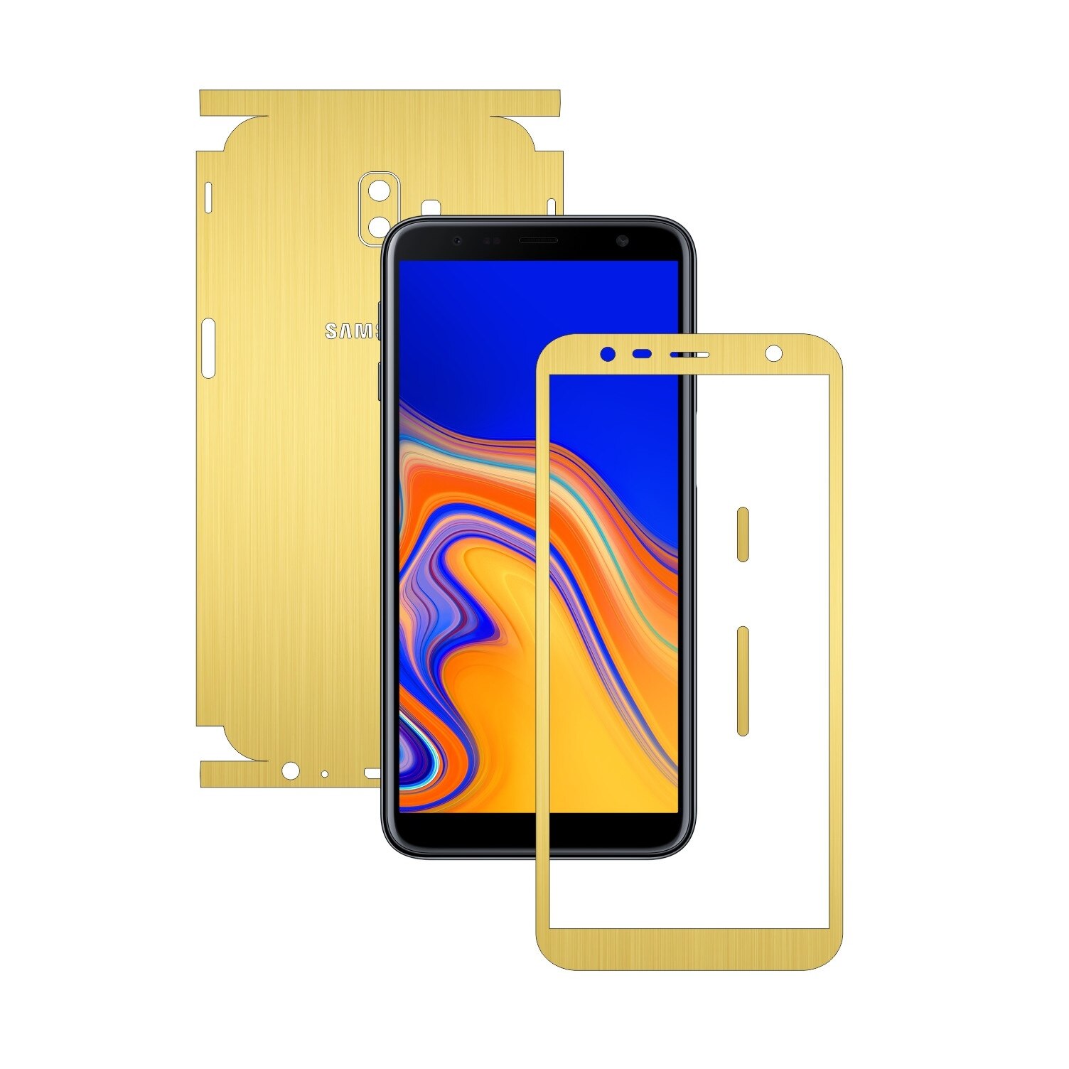 Folie Protectie Carbon Skinz pentru Samsung Galaxy J6+ Plus - Brushed Auriu 360 Cut, Skin Adeziv Full Body Cover pentru Rama Ecran, Carcasa Spate si Laterale