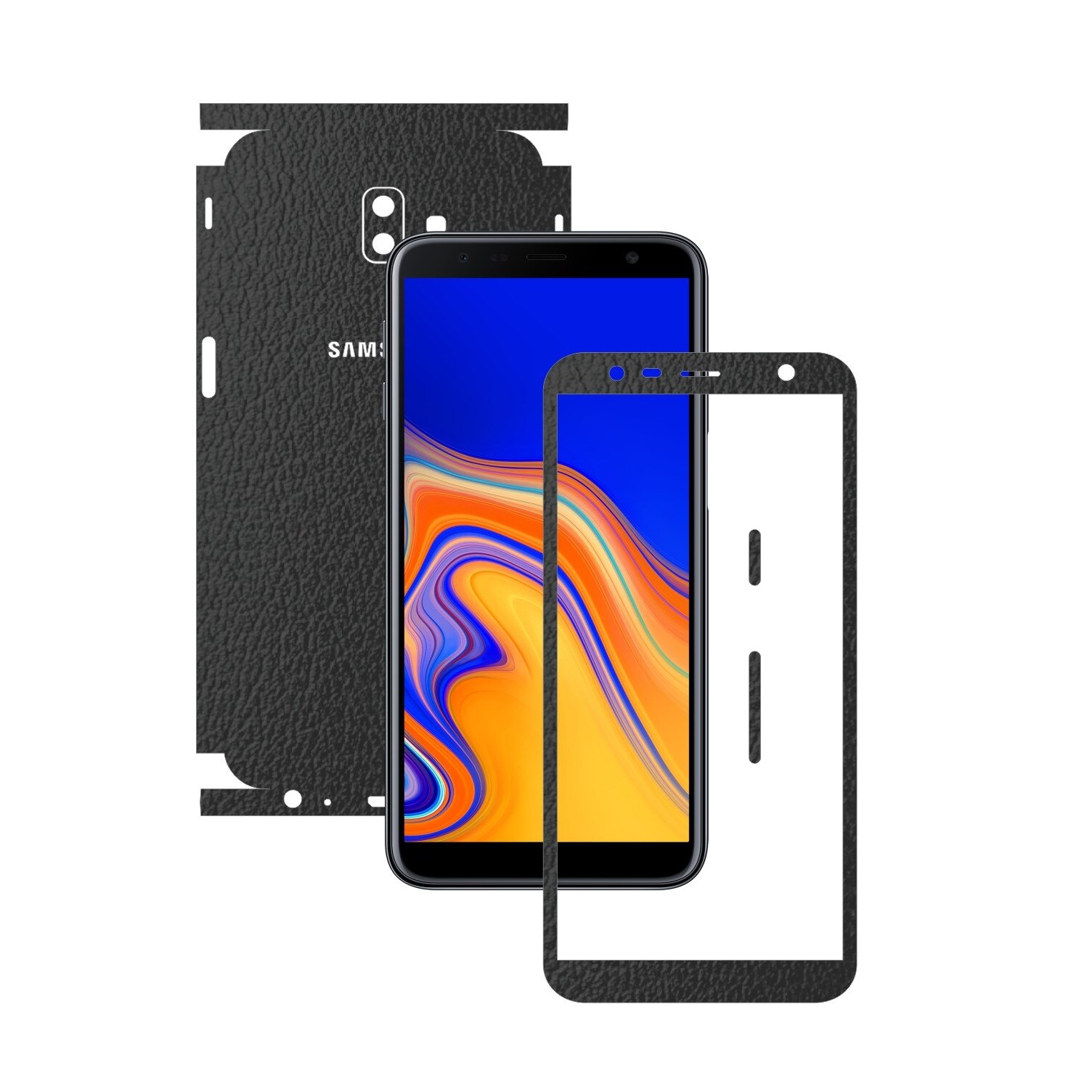 Folie Protectie Carbon Skinz pentru Samsung Galaxy J6+ Plus - Piele Neagra 360 Cut, Skin Adeziv Full Body Cover pentru Rama Ecran, Carcasa Spate si Laterale