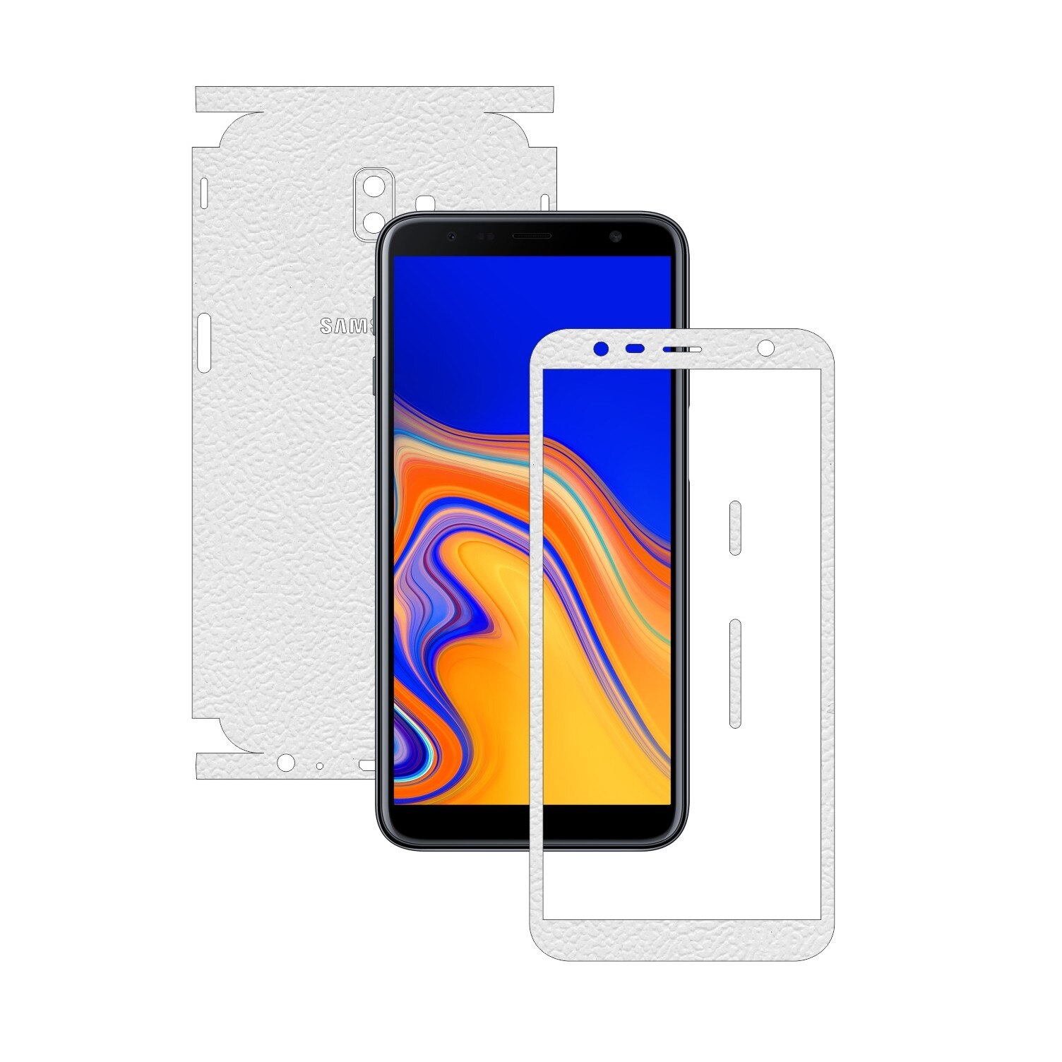 Folie Protectie Carbon Skinz pentru Samsung Galaxy J6+ Plus - Piele Alba 360 Cut, Skin Adeziv Full Body Cover pentru Rama Ecran, Carcasa Spate si Laterale