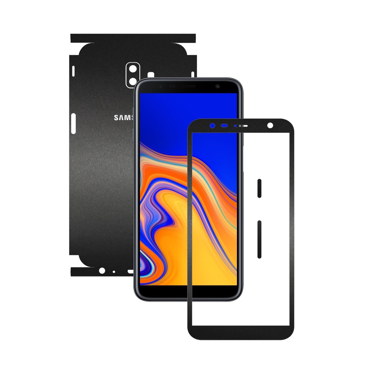 Folie Protectie Carbon Skinz pentru Samsung Galaxy J6+ Plus - Negru Mat 360 Cut, Skin Adeziv Full Body Cover pentru Rama Ecran, Carcasa Spate si Laterale