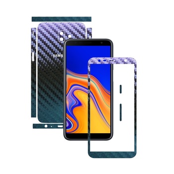 Folie Protectie Carbon Skinz pentru Samsung Galaxy J6+ Plus - Carbon Cameleon Split Cut, Skin Adeziv Full Body Cover pentru Rama Ecran, Carcasa Spate si Laterale