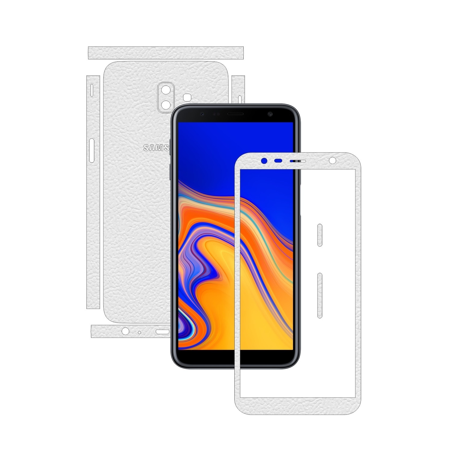 Folie Protectie Carbon Skinz pentru Samsung Galaxy J6+ Plus - Piele Alba Split Cut, Skin Adeziv Full Body Cover pentru Rama Ecran, Carcasa Spate si Laterale