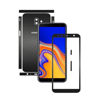 Folie Protectie Carbon Skinz pentru Samsung Galaxy J6+ Plus - Negru Mat Split Cut, Skin Adeziv Full Body Cover pentru Rama Ecran, Carcasa Spate si Laterale