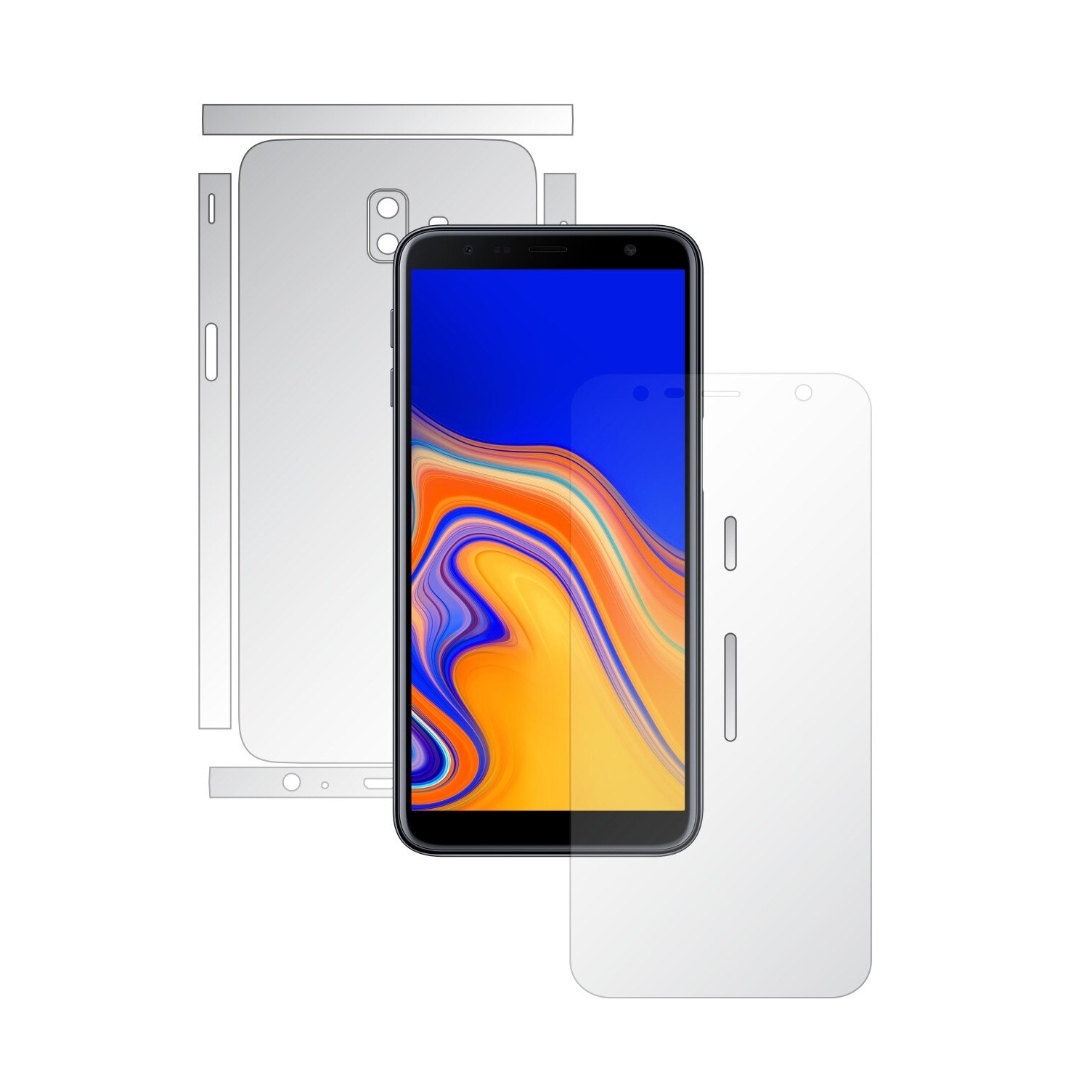 Folie Full Body Invisible Skinz HD pentru Samsung Galaxy J6+ Plus - Folie Protectie Siliconica Ultra-Clear cu taiere Split Cut pentru Ecran, Carcasa Spate si Laterale, Skin Adeziv Transparent, Edge to Edge Cover
