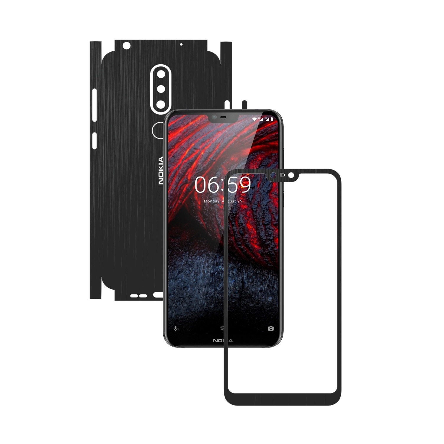 Folie Protectie Carbon Skinz pentru Nokia 6.1 Plus (X6) - Brushed Negru 360 Cut, Skin Adeziv Full Body Cover pentru Rama Ecran, Carcasa Spate si Laterale