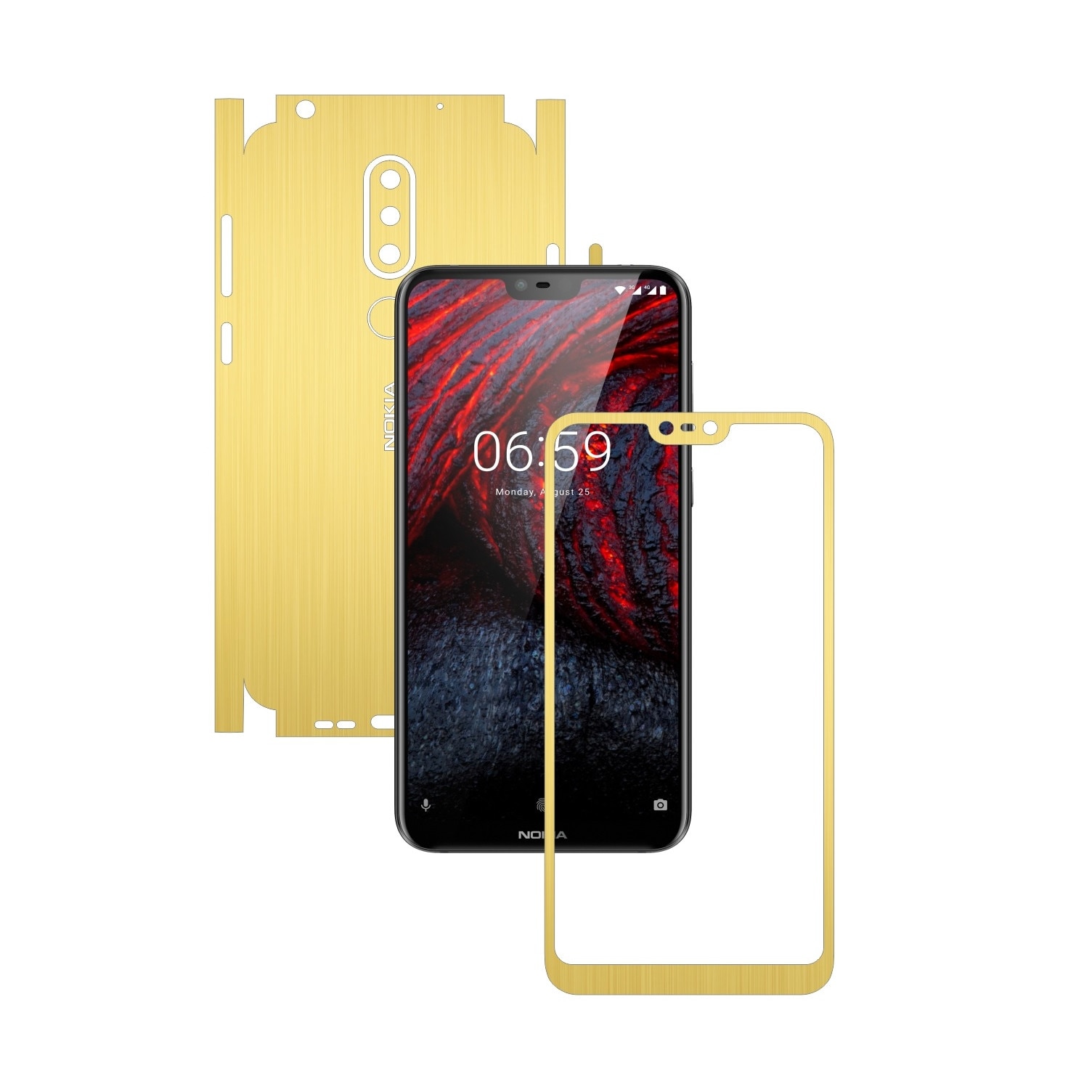 Folie Protectie Carbon Skinz pentru Nokia 6.1 Plus (X6) - Brushed Auriu 360 Cut, Skin Adeziv Full Body Cover pentru Rama Ecran, Carcasa Spate si Laterale