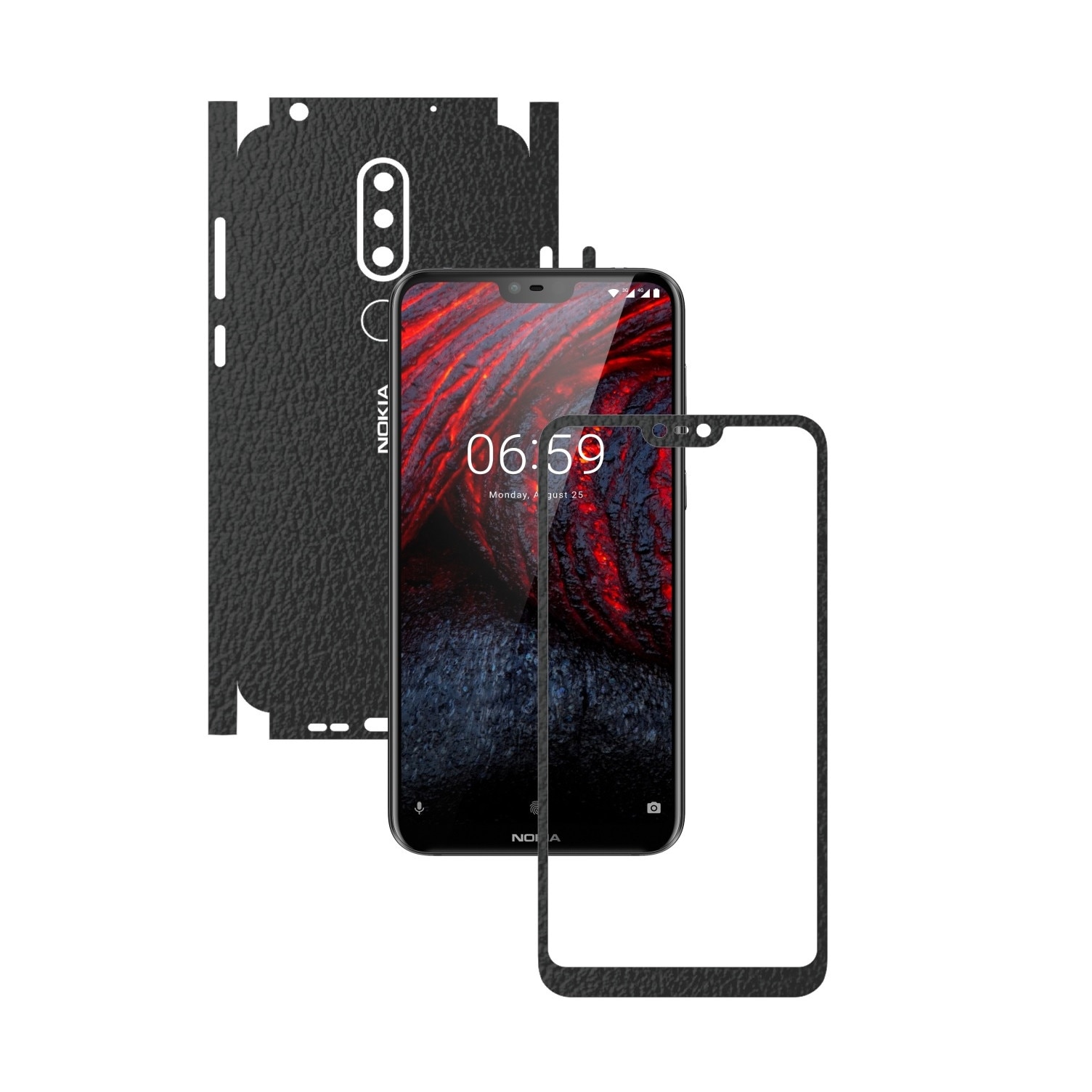 Folie Protectie Carbon Skinz pentru Nokia 6.1 Plus (X6) - Piele Neagra 360 Cut, Skin Adeziv Full Body Cover pentru Rama Ecran, Carcasa Spate si Laterale