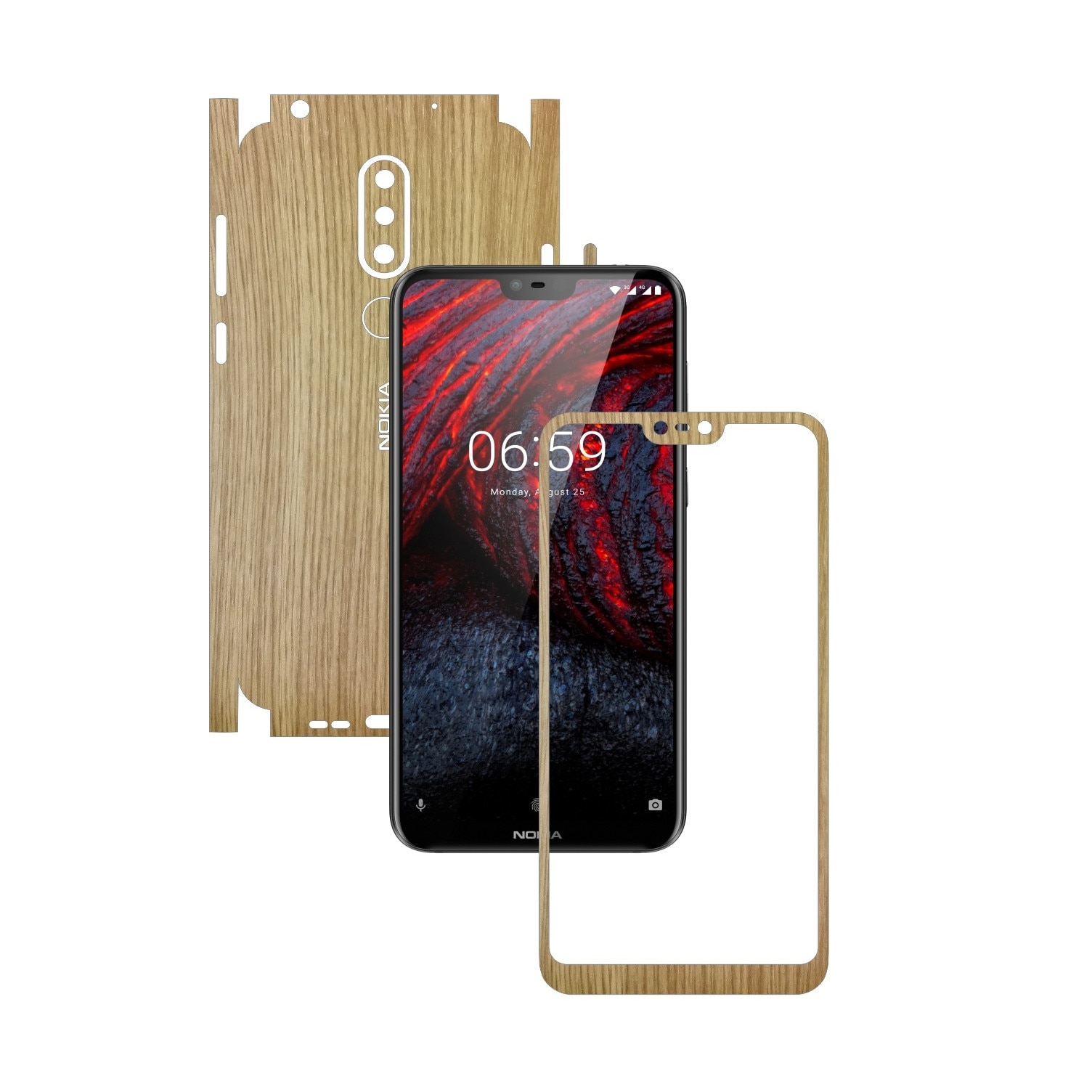 Folie Protectie Carbon Skinz pentru Nokia 6.1 Plus (X6) - Lemn Stejar 360 Cut, Skin Adeziv Full Body Cover pentru Rama Ecran, Carcasa Spate si Laterale