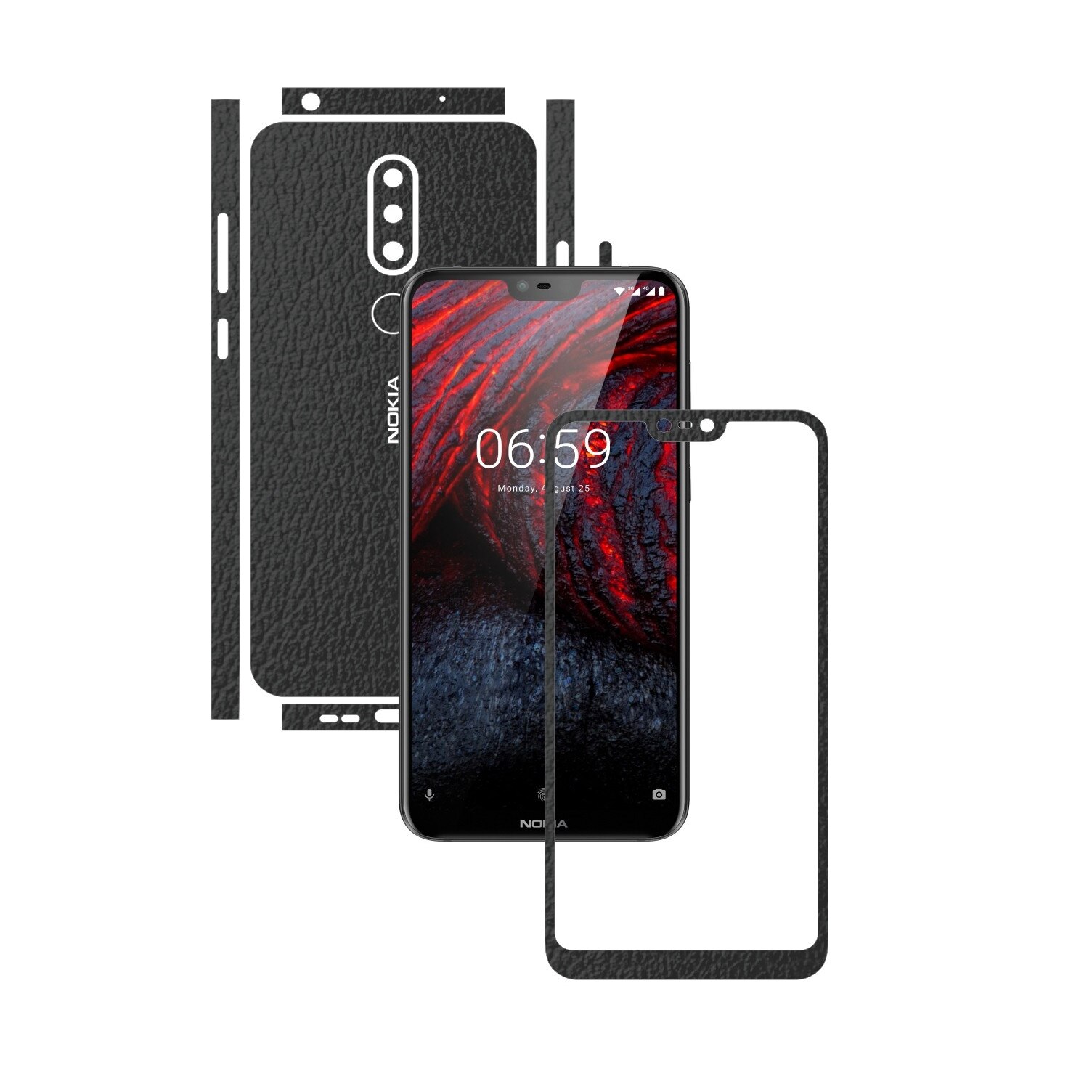 Folie Protectie Carbon Skinz pentru Nokia 6.1 Plus (X6) - Piele Neagra Split Cut, Skin Adeziv Full Body Cover pentru Rama Ecran, Carcasa Spate si Laterale