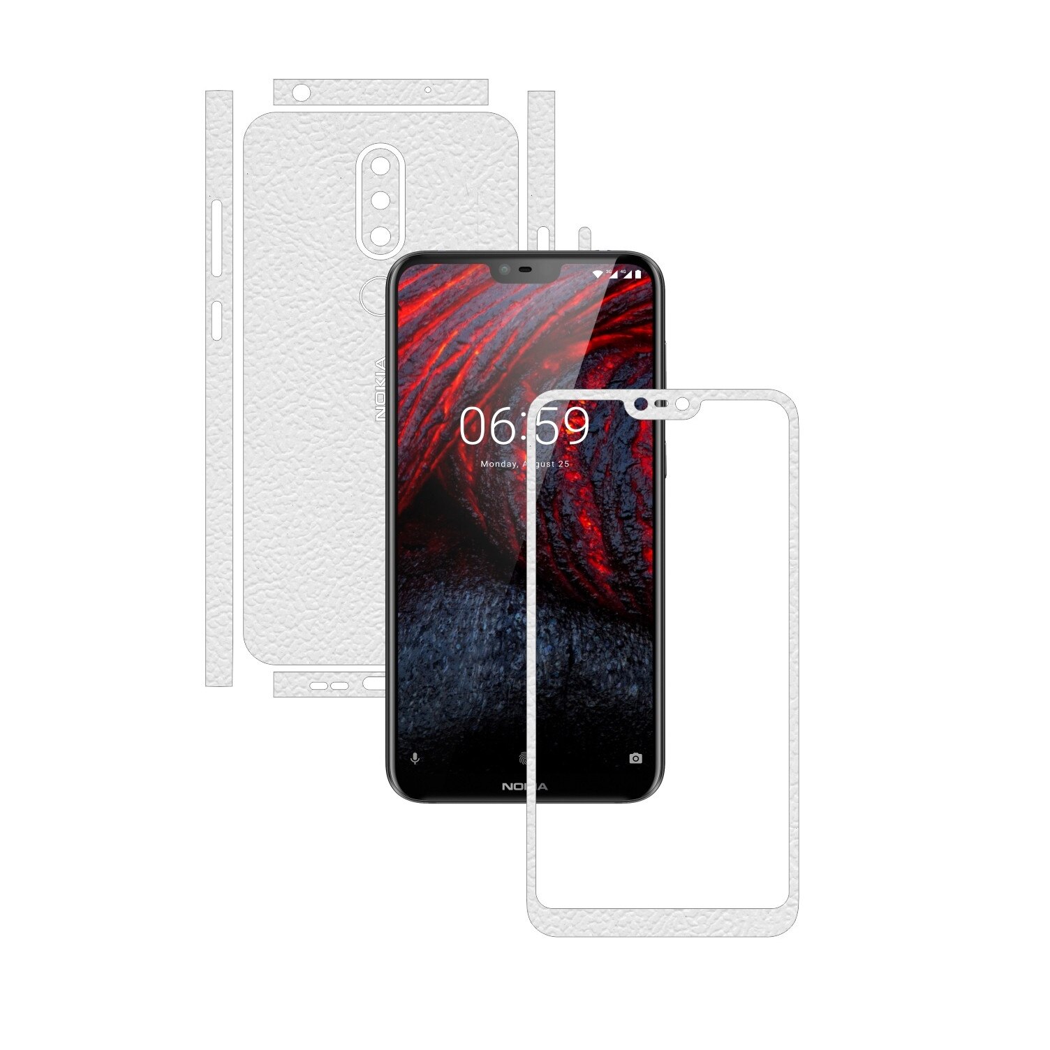 Folie Protectie Carbon Skinz pentru Nokia 6.1 Plus (X6) - Piele Alba Split Cut, Skin Adeziv Full Body Cover pentru Rama Ecran, Carcasa Spate si Laterale