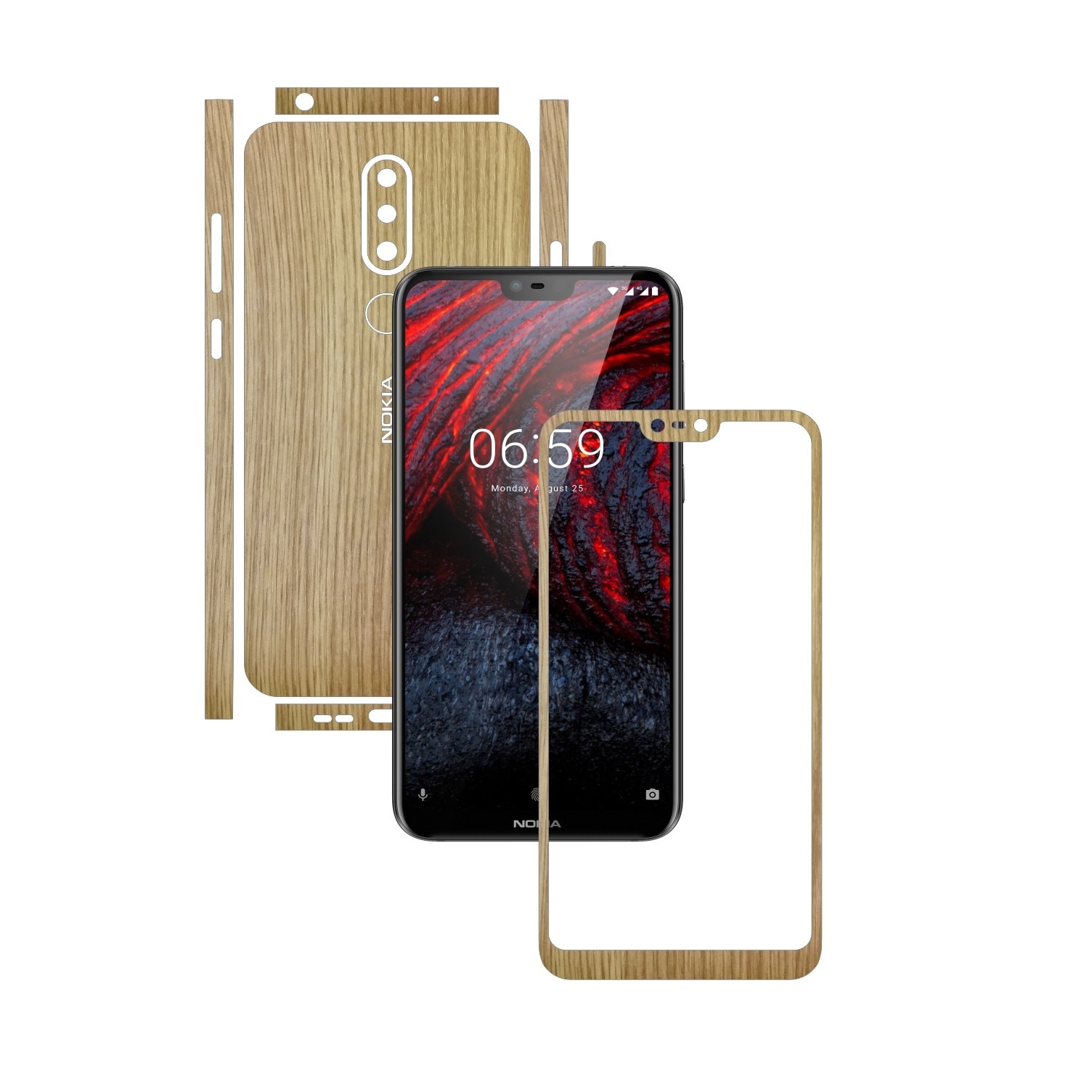 Folie Protectie Carbon Skinz pentru Nokia 6.1 Plus (X6) - Lemn Stejar Split Cut, Skin Adeziv Full Body Cover pentru Rama Ecran, Carcasa Spate si Laterale