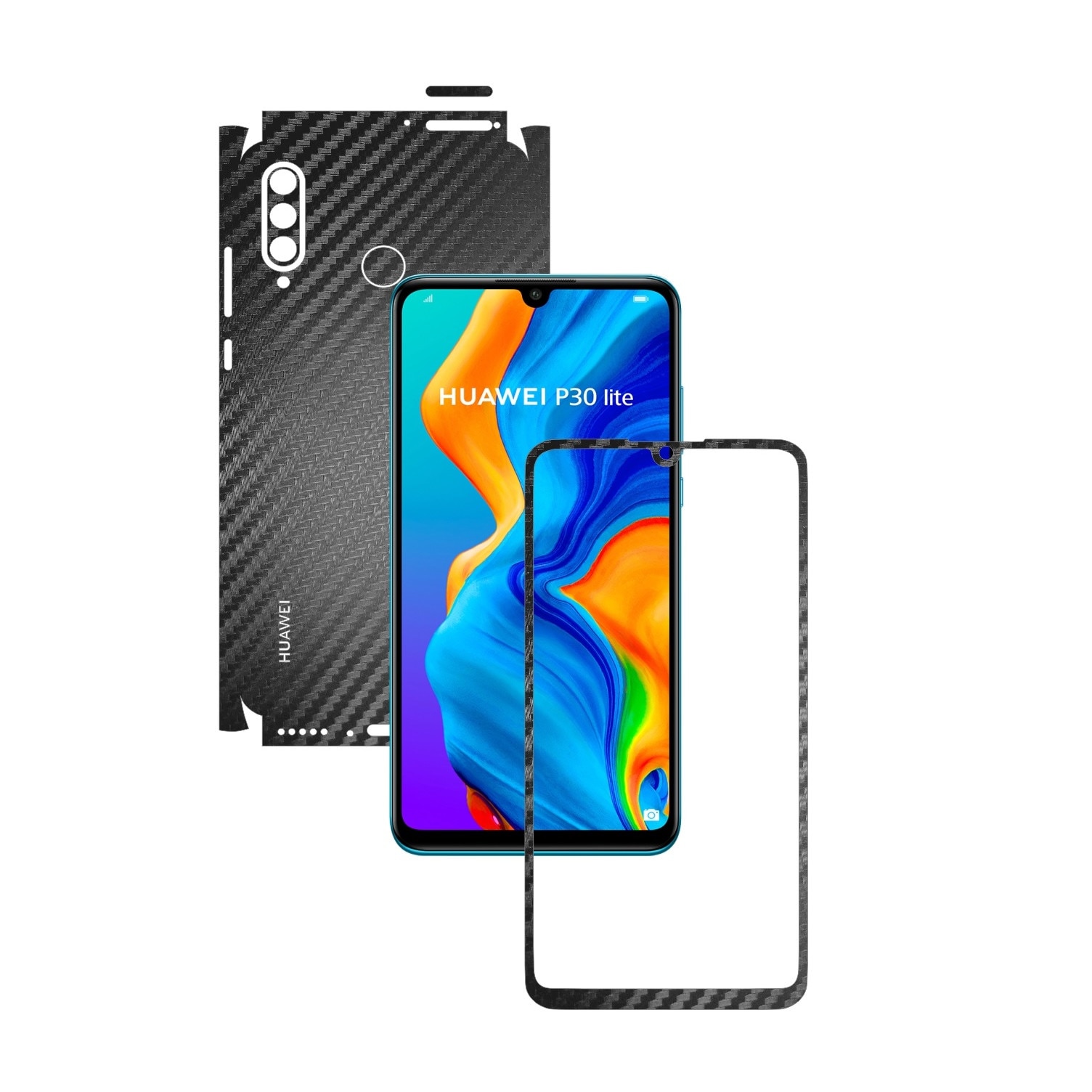 Folie Protectie Carbon Skinz pentru Huawei P30 Lite New Edition - Carbon Negru 360 Cut, Skin Adeziv Full Body pentru Carcasa