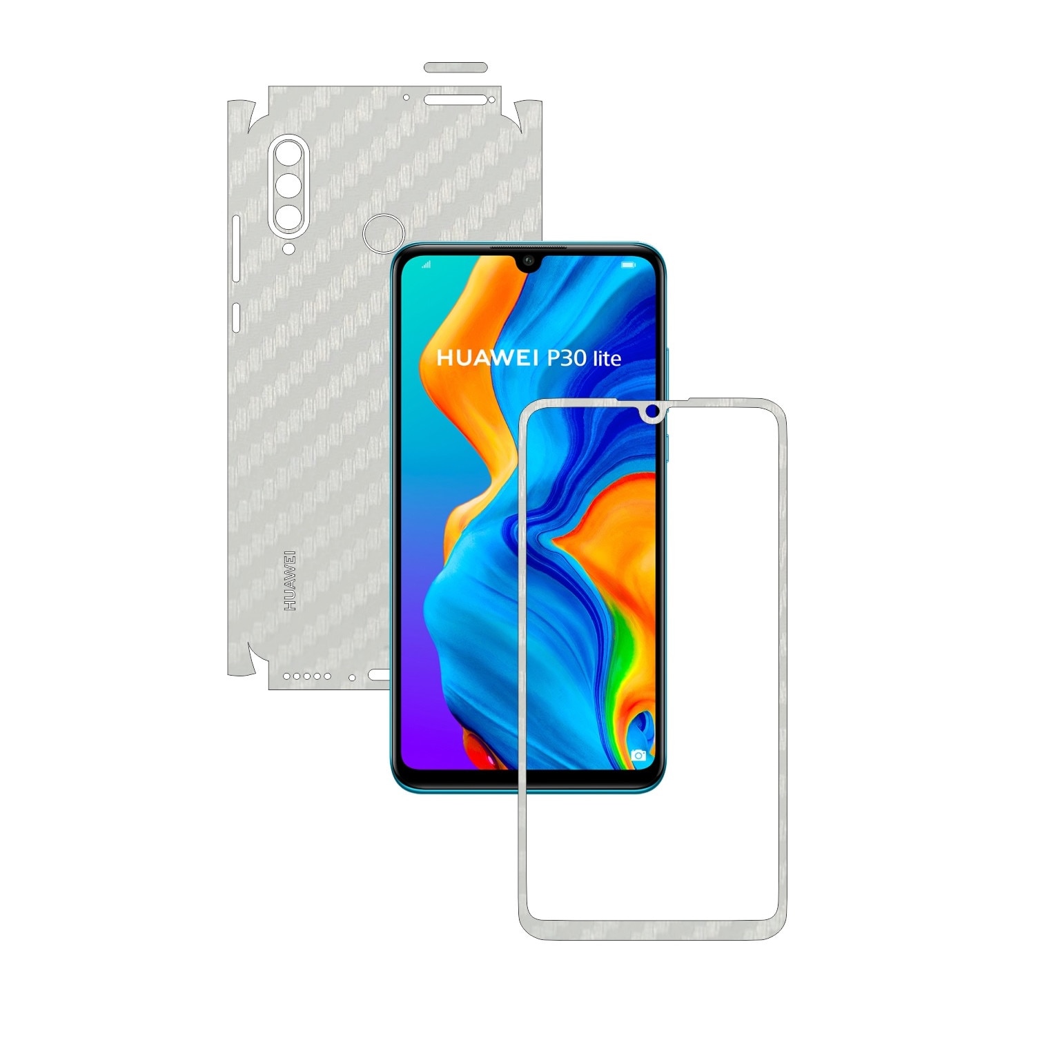 Folie Protectie Carbon Skinz pentru Huawei P30 Lite New Edition - Carbon Alb 360 Cut, Skin Adeziv Full Body pentru Carcasa