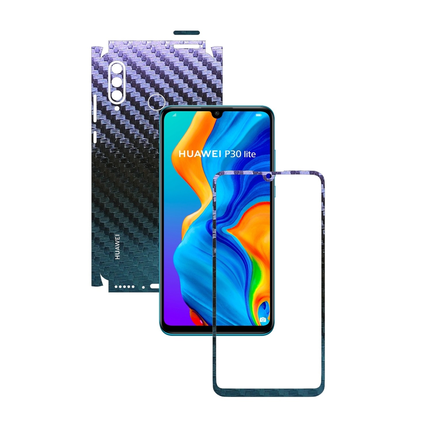 Folie Protectie Carbon Skinz pentru Huawei P30 Lite New Edition - Carbon Cameleon 360 Cut, Skin Adeziv Full Body pentru Carcasa