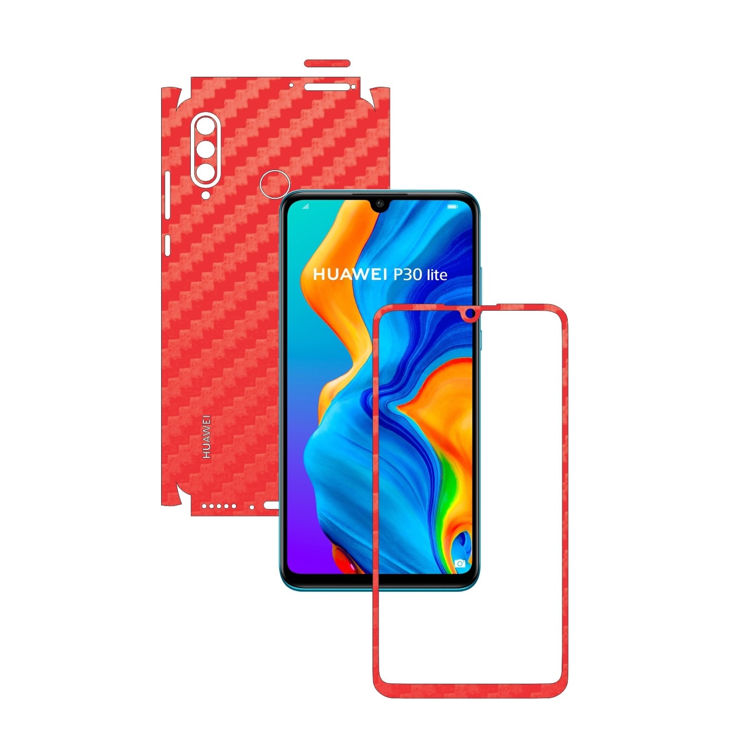 Folie Protectie Carbon Skinz pentru Huawei P30 Lite New Edition - Carbon Rosu 360 Cut, Skin Adeziv Full Body pentru Carcasa