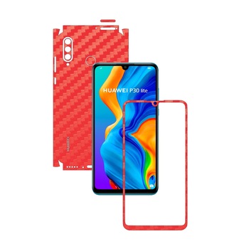 Folie Protectie Carbon Skinz pentru Huawei P30 Lite New Edition - Carbon Rosu 360 Cut, Skin Adeziv Full Body pentru Carcasa Folie Protectie Carbon Skinz pentru Huawei P30 Lite New Edition - Carbon Rosu 360 Cut, Skin Adeziv Full Body pentru Carcasa
