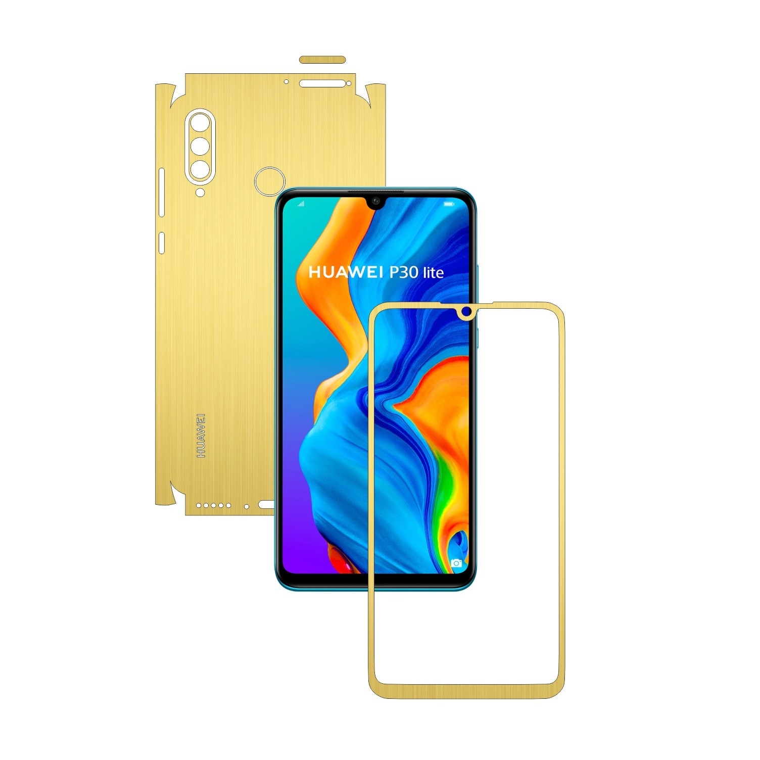 Folie Protectie Carbon Skinz pentru Huawei P30 Lite New Edition - Brushed Auriu 360 Cut, Skin Adeziv Full Body pentru Carcasa