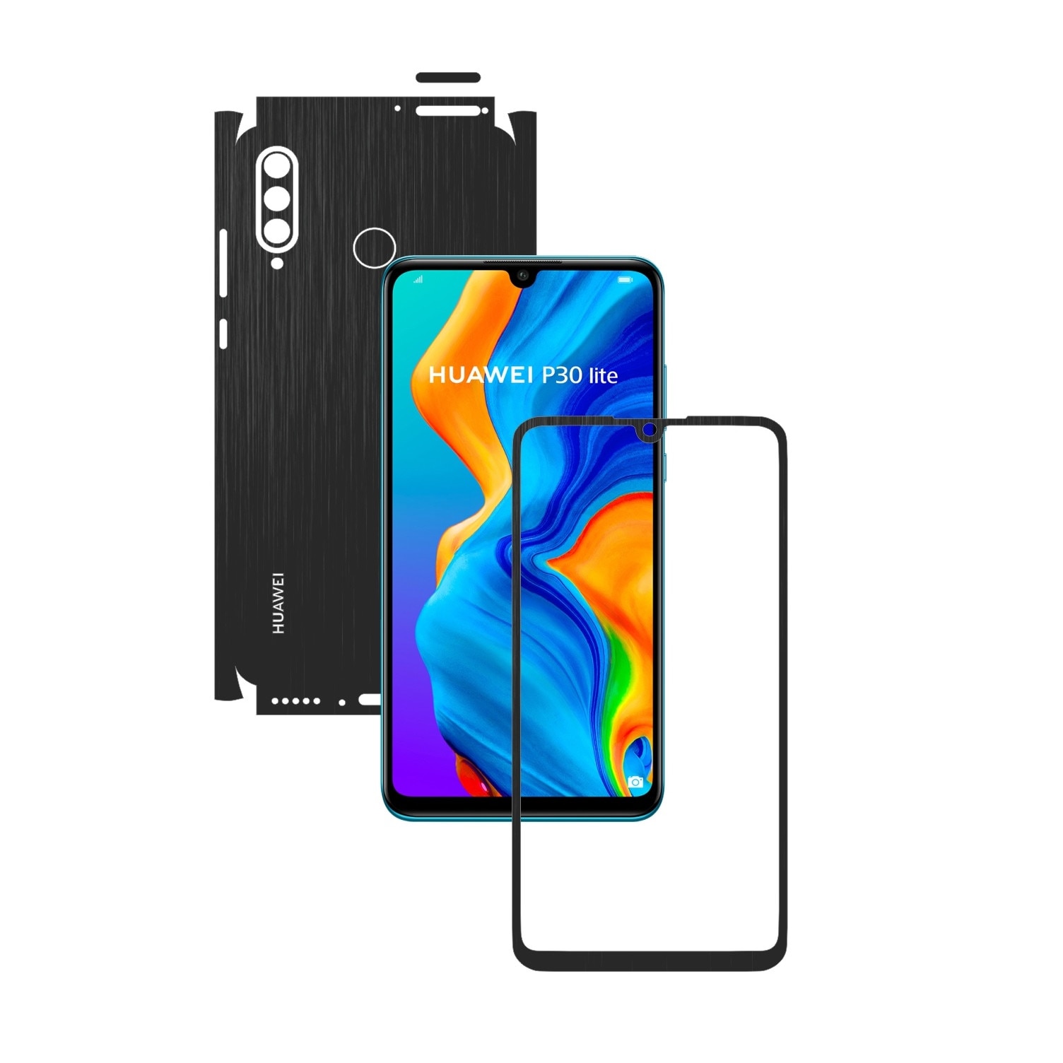 Folie Protectie Carbon Skinz pentru Huawei P30 Lite New Edition - Brushed Negru 360 Cut, Skin Adeziv Full Body pentru Carcasa