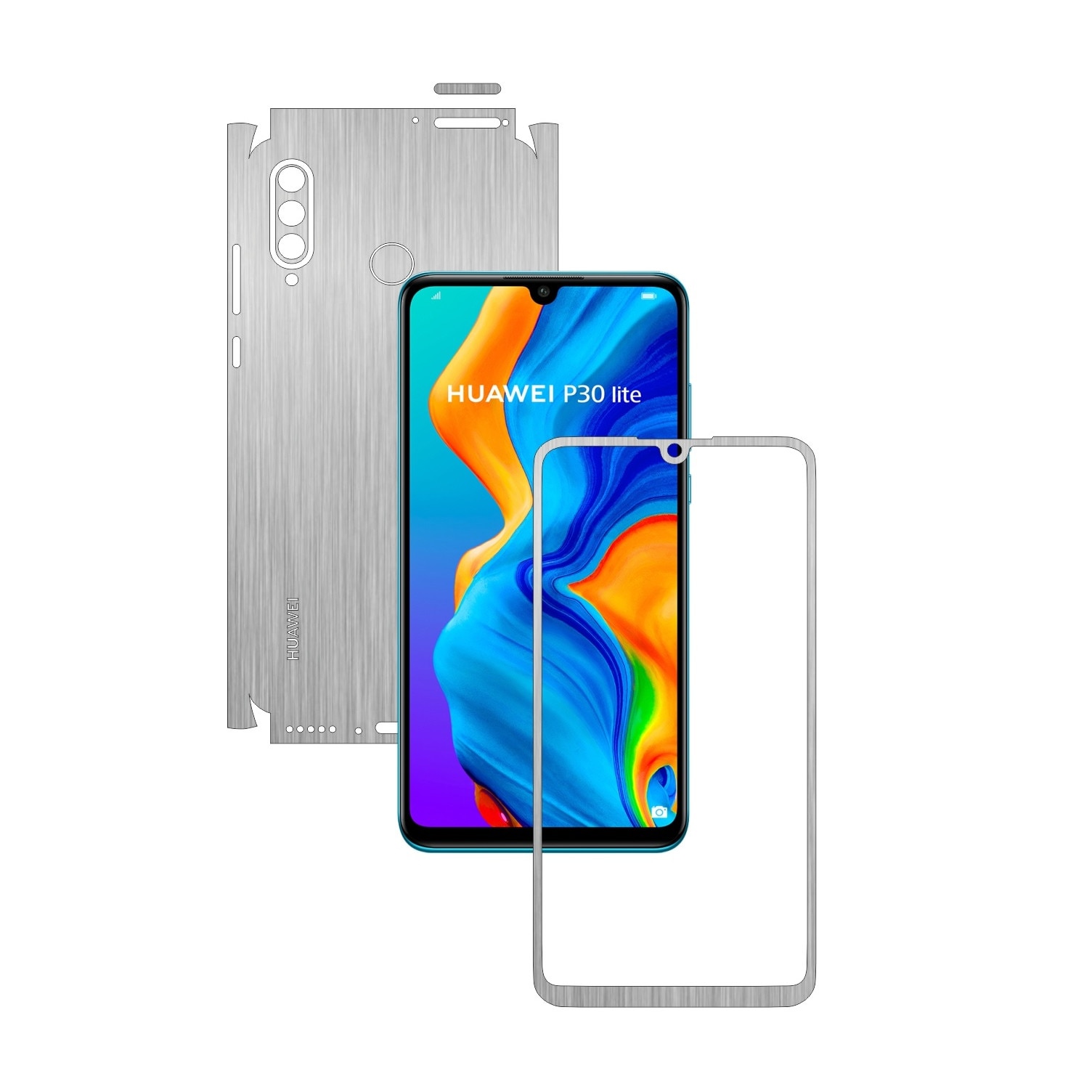 Folie Protectie Carbon Skinz pentru Huawei P30 Lite New Edition - Brushed Argintiu 360 Cut, Skin Adeziv Full Body pentru Carcasa