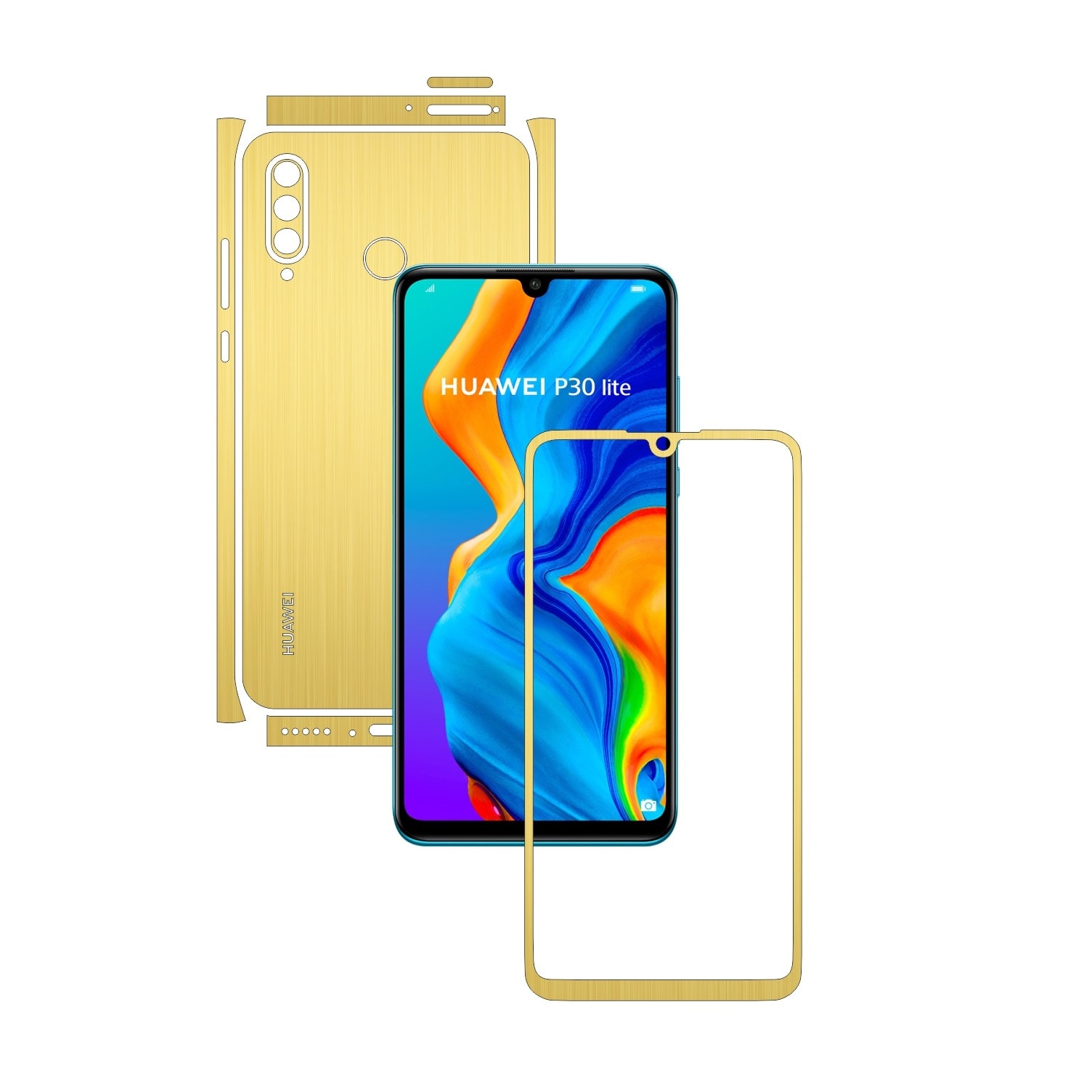 Folie Protectie Carbon Skinz pentru Huawei P30 Lite New Edition - Brushed Auriu Split Cut, Skin Adeziv Full Body pentru Carcasa
