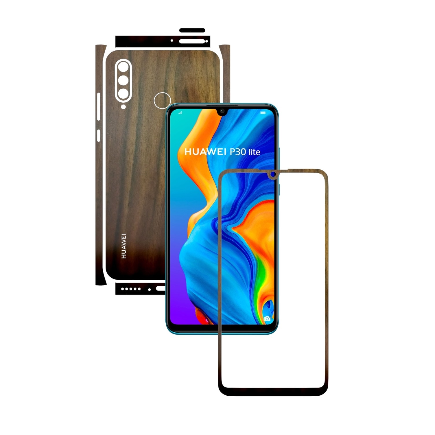 Folie Protectie Carbon Skinz pentru Huawei P30 Lite New Edition - Lemn Nuc Split Cut, Skin Adeziv Full Body pentru Carcasa