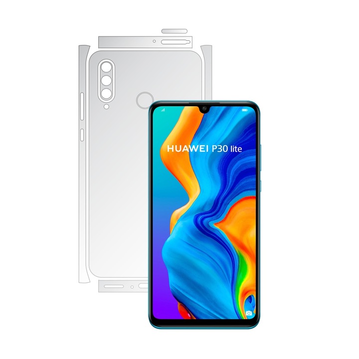 Invisible Skinz HD hátvédő fólia Huawei P30 Lite New Edition készülékhez – Ultra-átlátszó szilikonfólia osztott vágással a hátsó és oldalsó burkolatokhoz, átlátszó öntapadó bőr