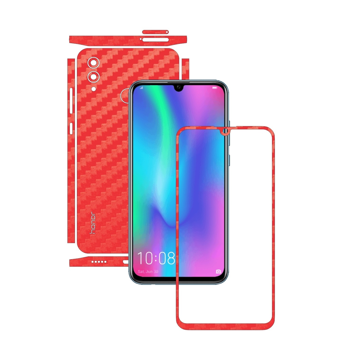 Folie Protectie Carbon Skinz pentru Huawei Honor 10 Lite - Carbon Rosu Split Cut, Skin Adeziv Full Body Cover pentru Rama Ecran, Carcasa Spate si Laterale