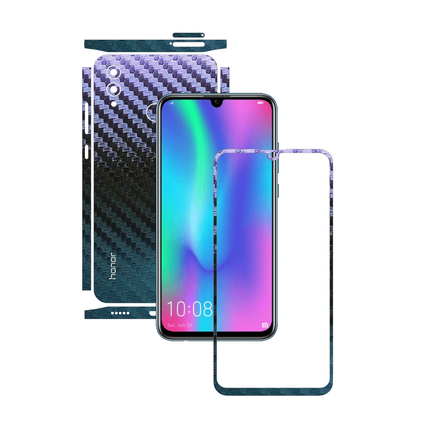 Folie Protectie Carbon Skinz pentru Huawei Honor 10 Lite - Carbon Cameleon Split Cut, Skin Adeziv Full Body Cover pentru Rama Ecran, Carcasa Spate si Laterale