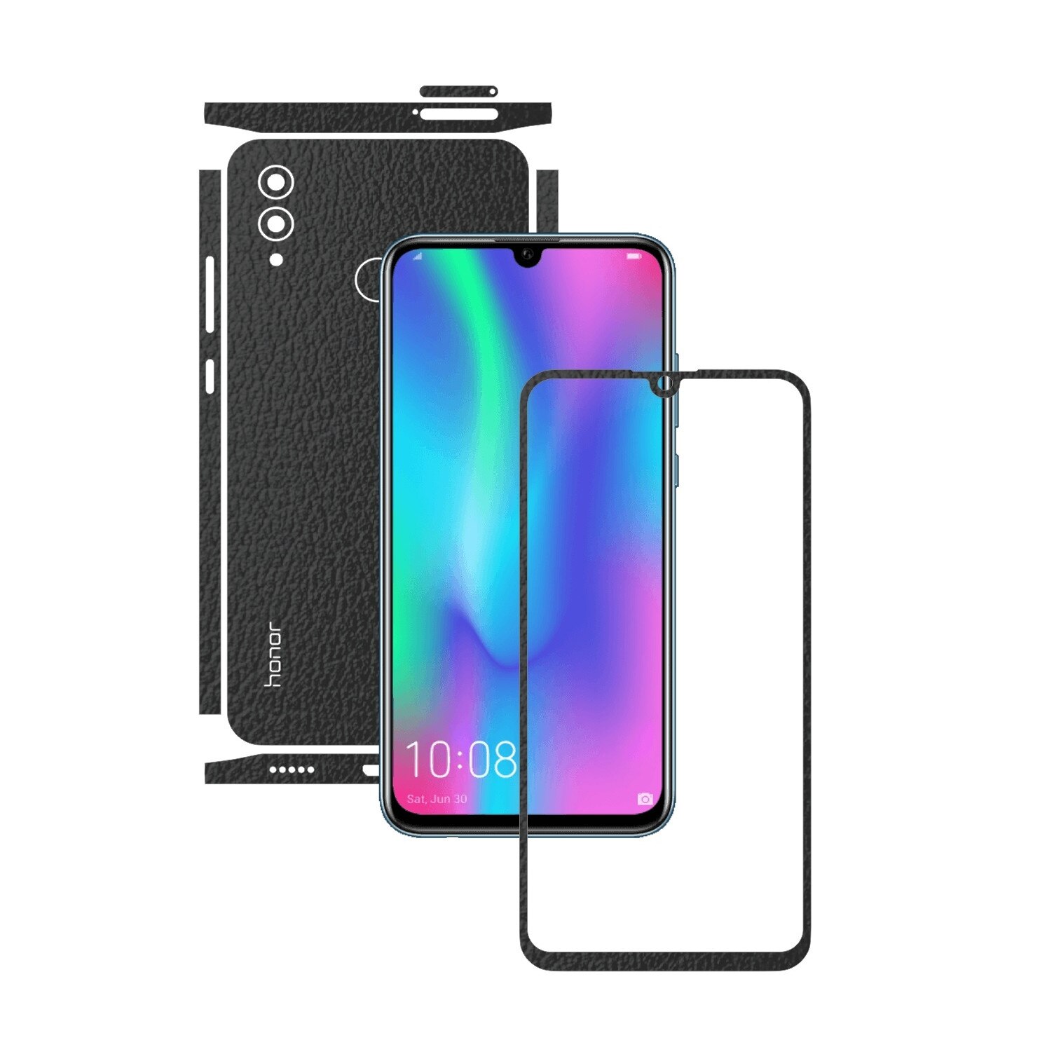 Folie Protectie Carbon Skinz pentru Huawei Honor 10 Lite - Piele Neagra Split Cut, Skin Adeziv Full Body Cover pentru Rama Ecran, Carcasa Spate si Laterale
