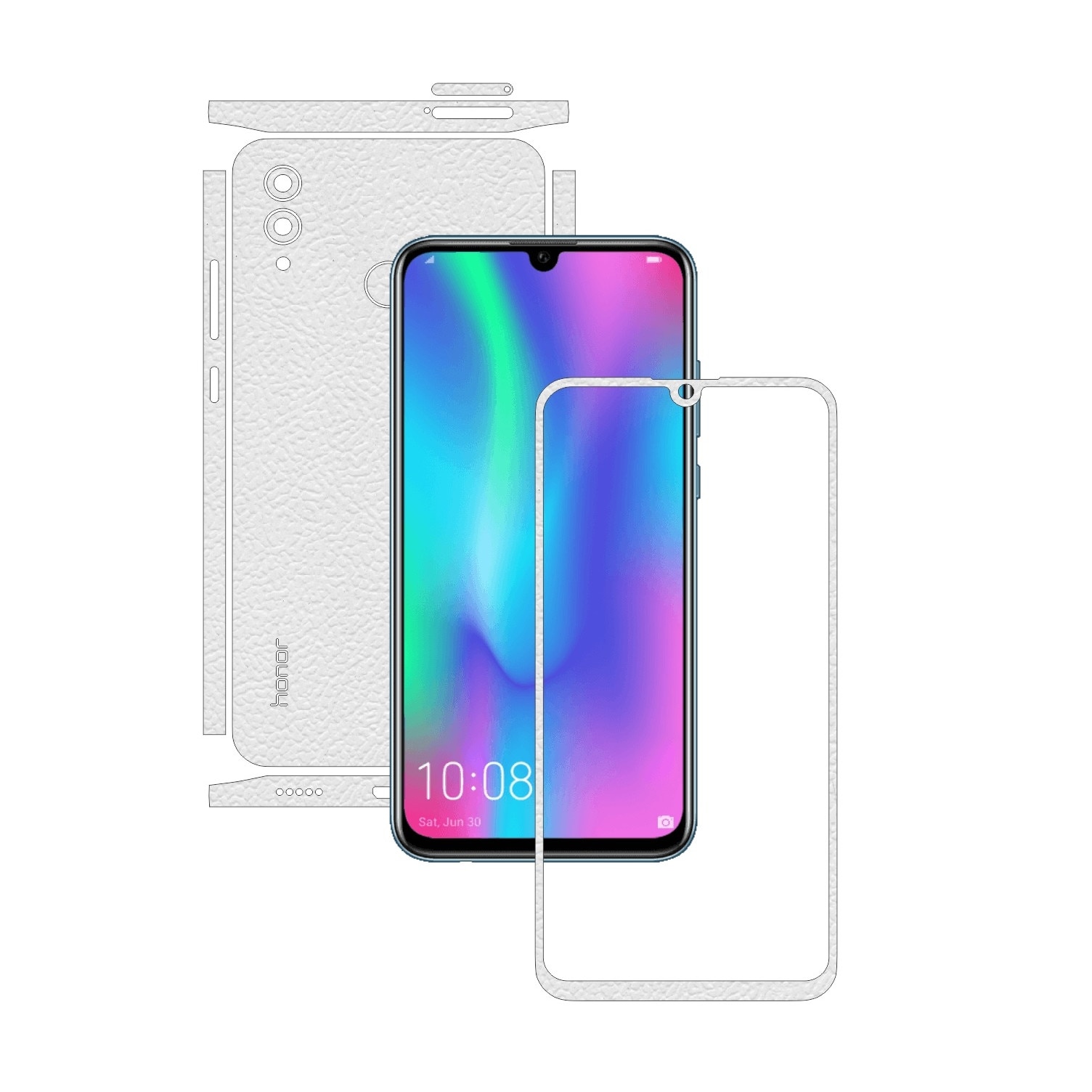 Folie Protectie Carbon Skinz pentru Huawei Honor 10 Lite - Piele Alba Split Cut, Skin Adeziv Full Body Cover pentru Rama Ecran, Carcasa Spate si Laterale