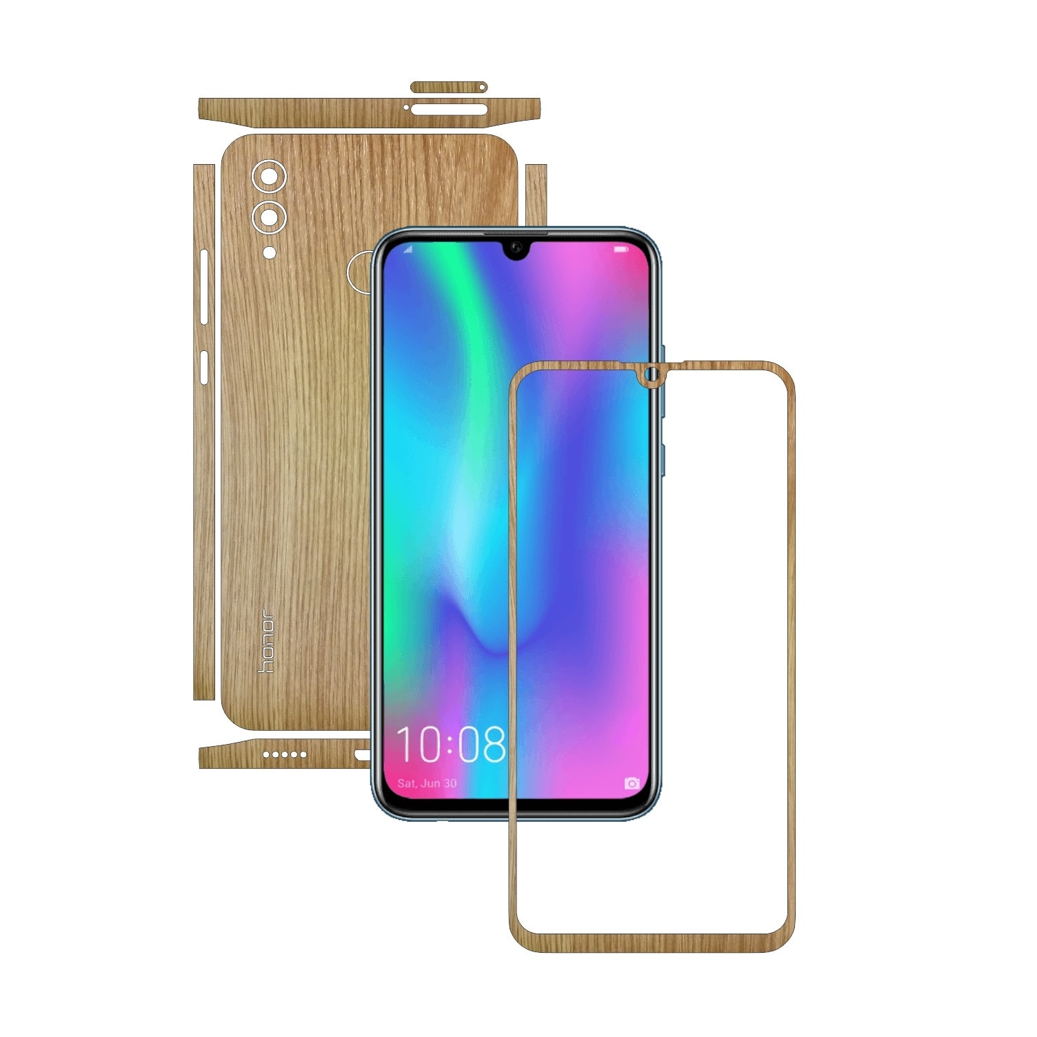 Folie Protectie Carbon Skinz pentru Huawei Honor 10 Lite - Lemn Stejar Split Cut, Skin Adeziv Full Body Cover pentru Rama Ecran, Carcasa Spate si Laterale