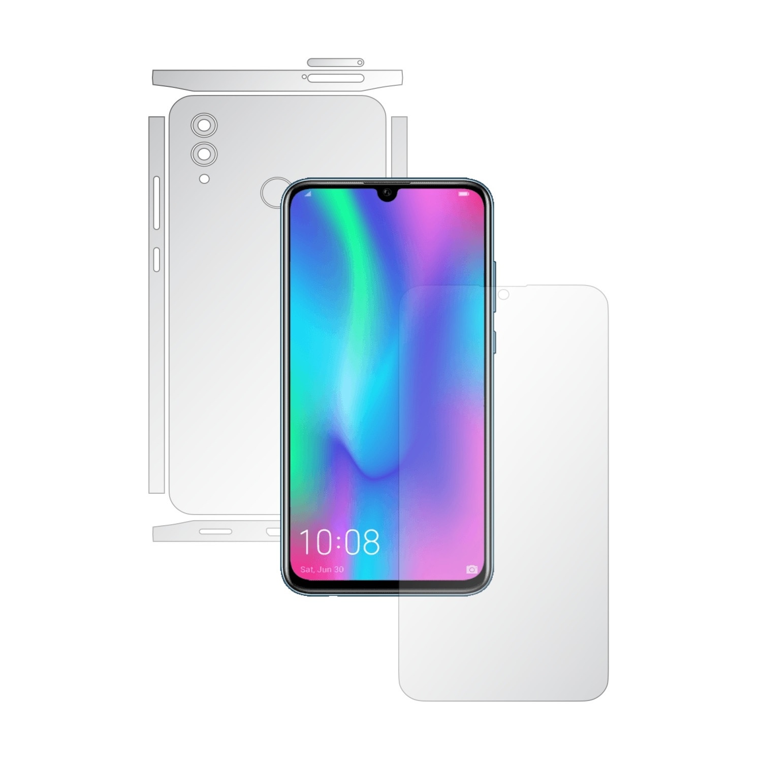 Folie Full Body Invisible Skinz HD pentru Huawei Honor 10 Lite - Folie Protectie Siliconica Ultra-Clear cu taiere Split Cut pentru Ecran, Carcasa Spate si Laterale, Skin Adeziv Transparent, Edge to Edge Cover