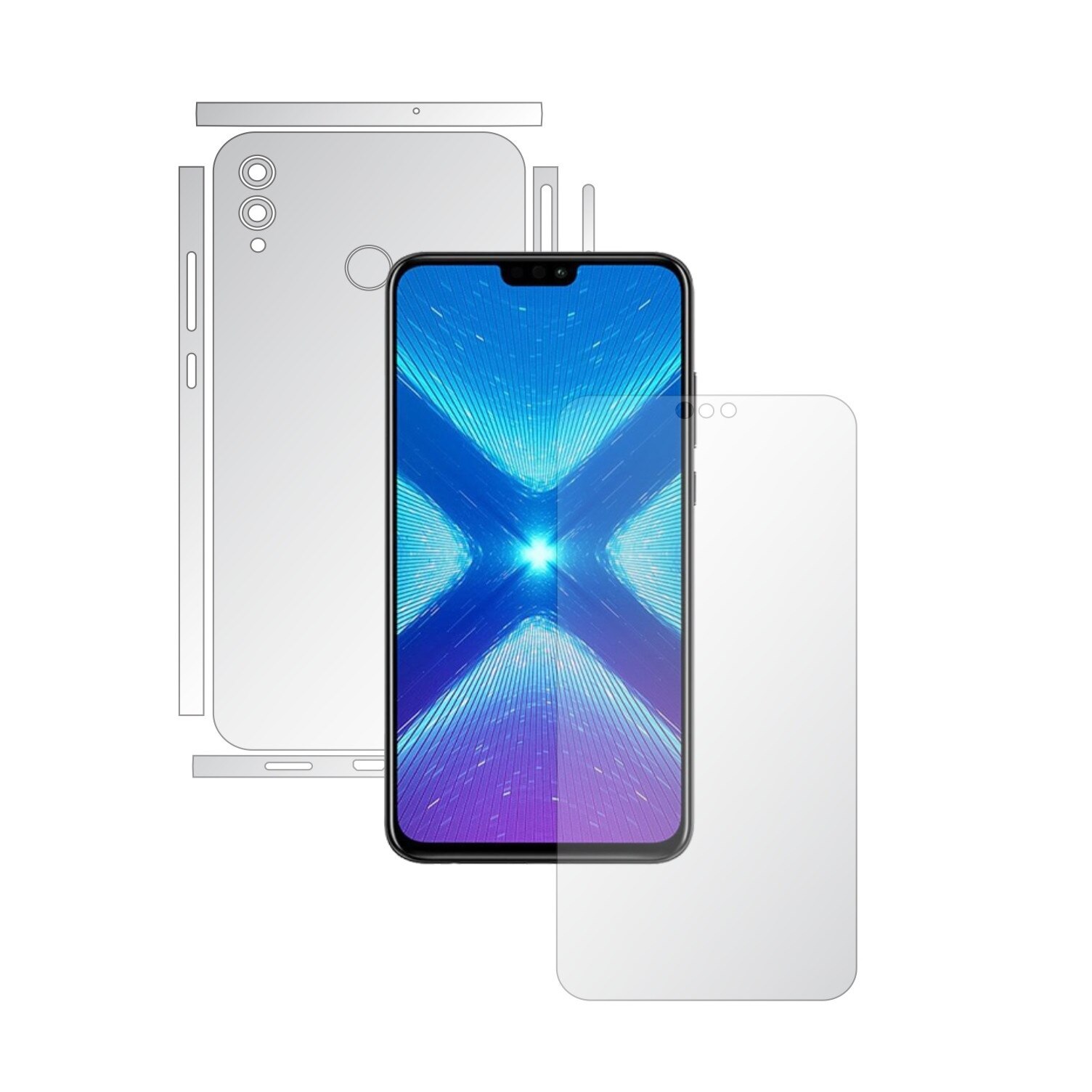 Folie Full Body Invisible Skinz HD pentru Huawei Honor 8X - Folie Protectie Siliconica Ultra-Clear cu taiere Split Cut pentru Ecran, Carcasa Spate si Laterale, Skin Adeziv Transparent, Edge to Edge Cover