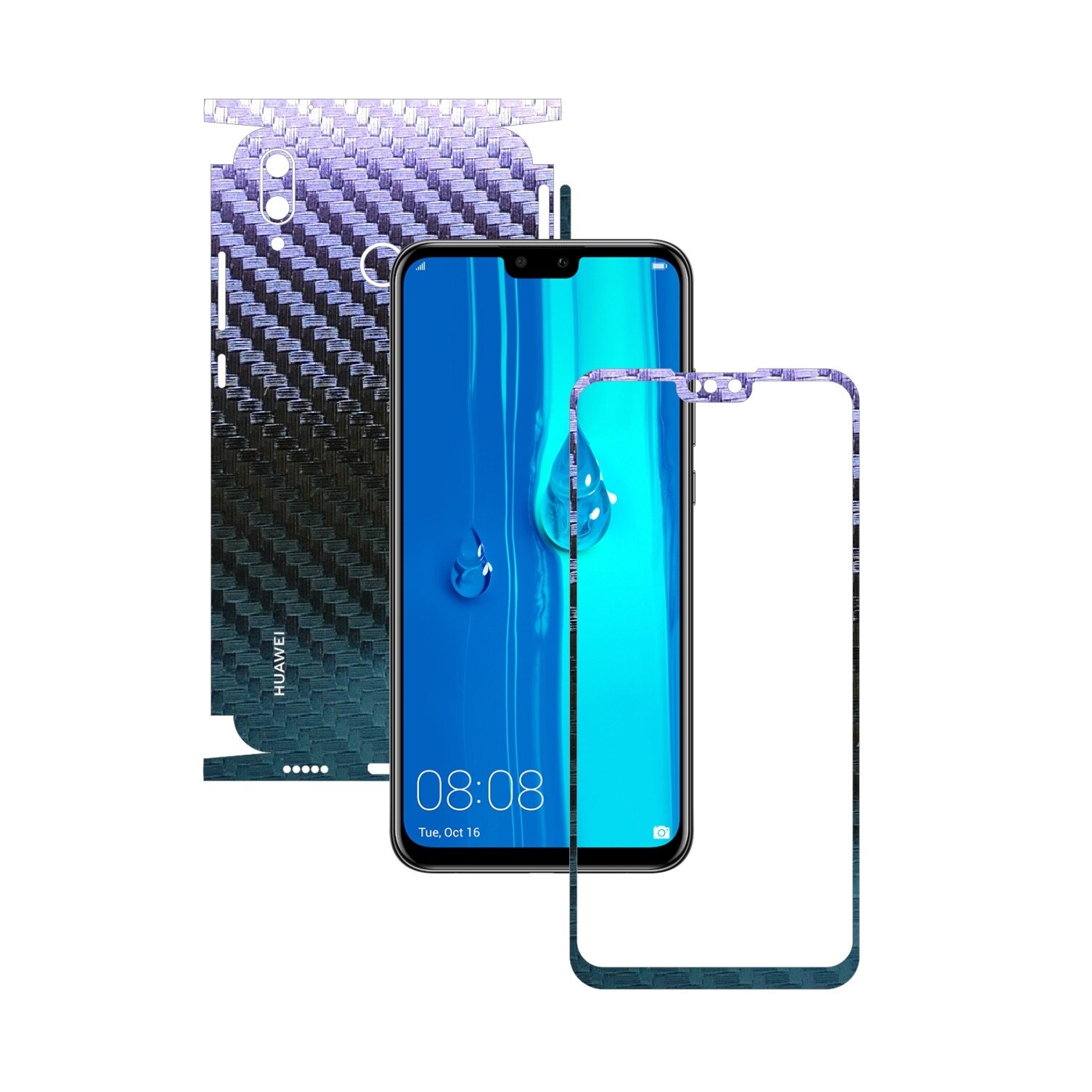 Folie Protectie Carbon Skinz pentru Huawei Y9 (2019) - Carbon Cameleon 360 Cut, Skin Adeziv Full Body Cover pentru Rama Ecran, Carcasa Spate si Laterale