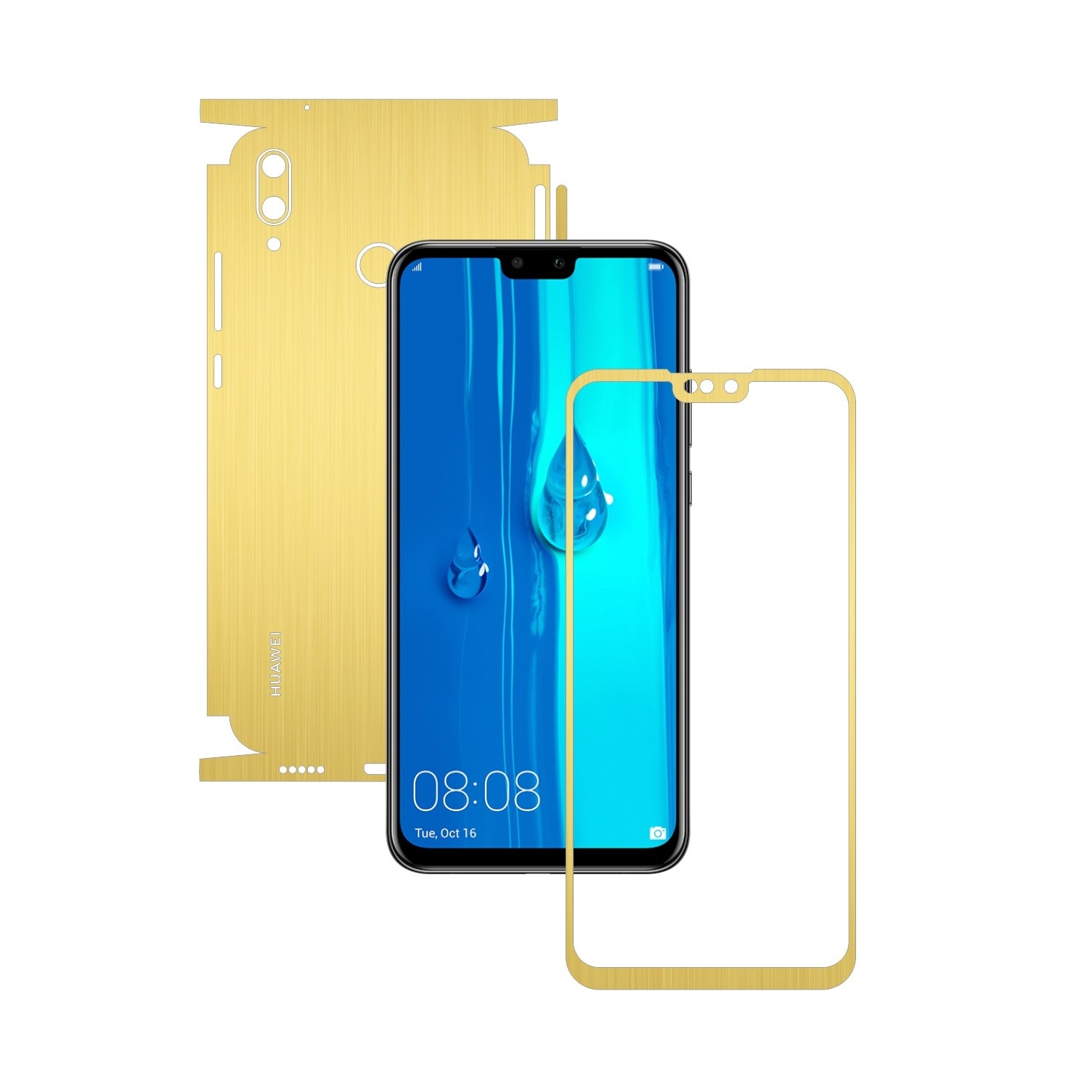 Folie Protectie Carbon Skinz pentru Huawei Y9 (2019) - Brushed Auriu 360 Cut, Skin Adeziv Full Body Cover pentru Rama Ecran, Carcasa Spate si Laterale
