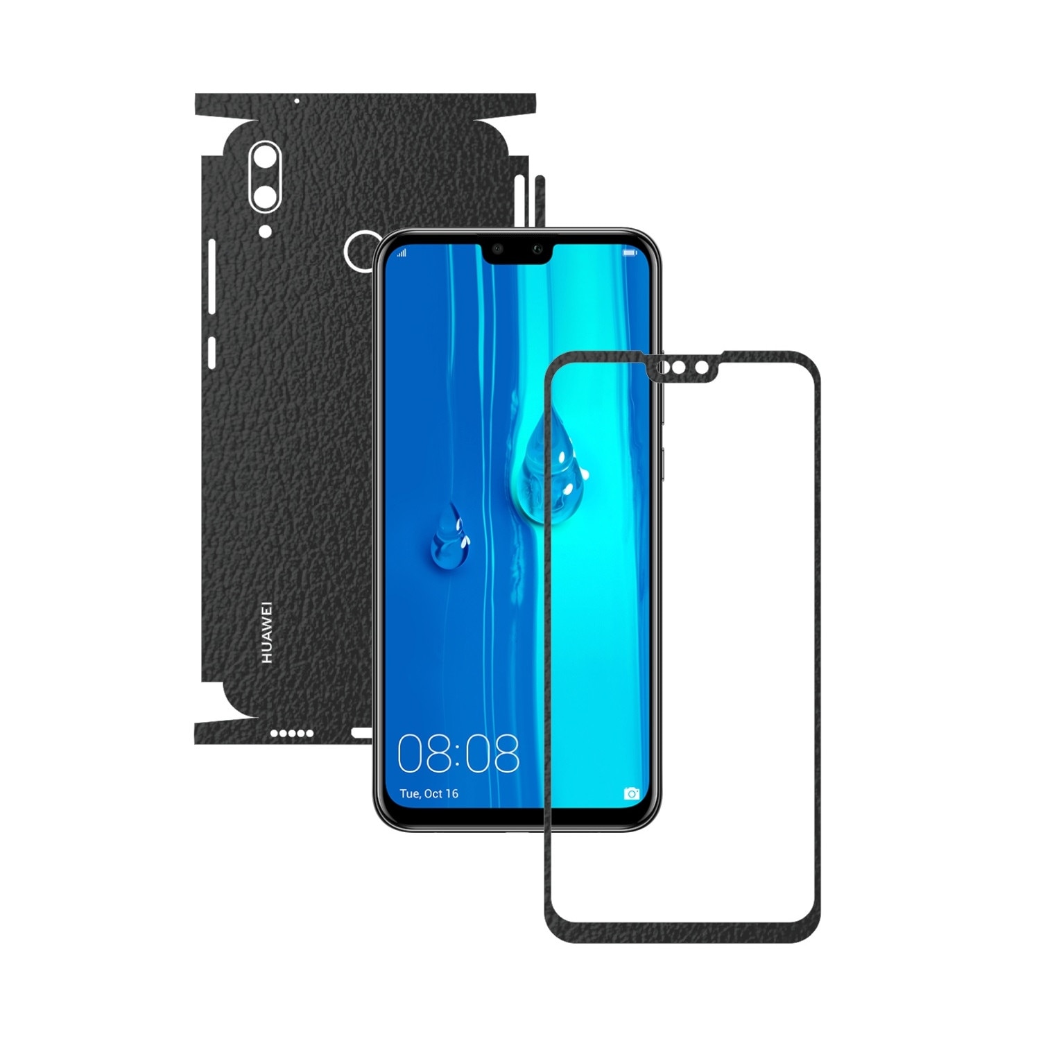Folie Protectie Carbon Skinz pentru Huawei Y9 (2019) - Piele Neagra 360 Cut, Skin Adeziv Full Body Cover pentru Rama Ecran, Carcasa Spate si Laterale