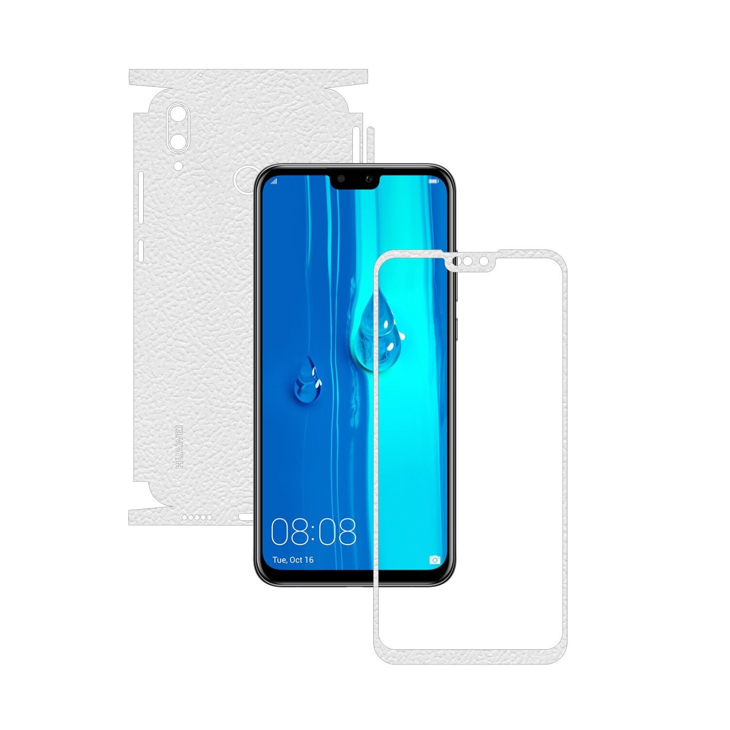 Folie Protectie Carbon Skinz pentru Huawei Y9 (2019) - Piele Alba 360 Cut, Skin Adeziv Full Body Cover pentru Rama Ecran, Carcasa Spate si Laterale