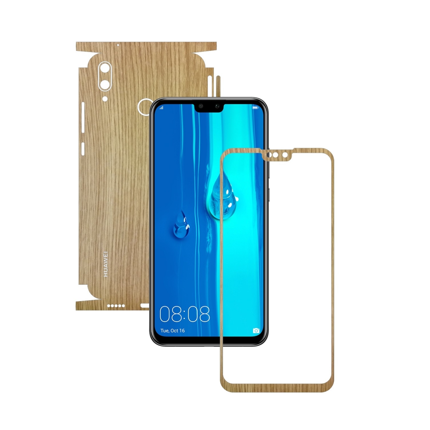 Folie Protectie Carbon Skinz pentru Huawei Y9 (2019) - Lemn Stejar 360 Cut, Skin Adeziv Full Body Cover pentru Rama Ecran, Carcasa Spate si Laterale