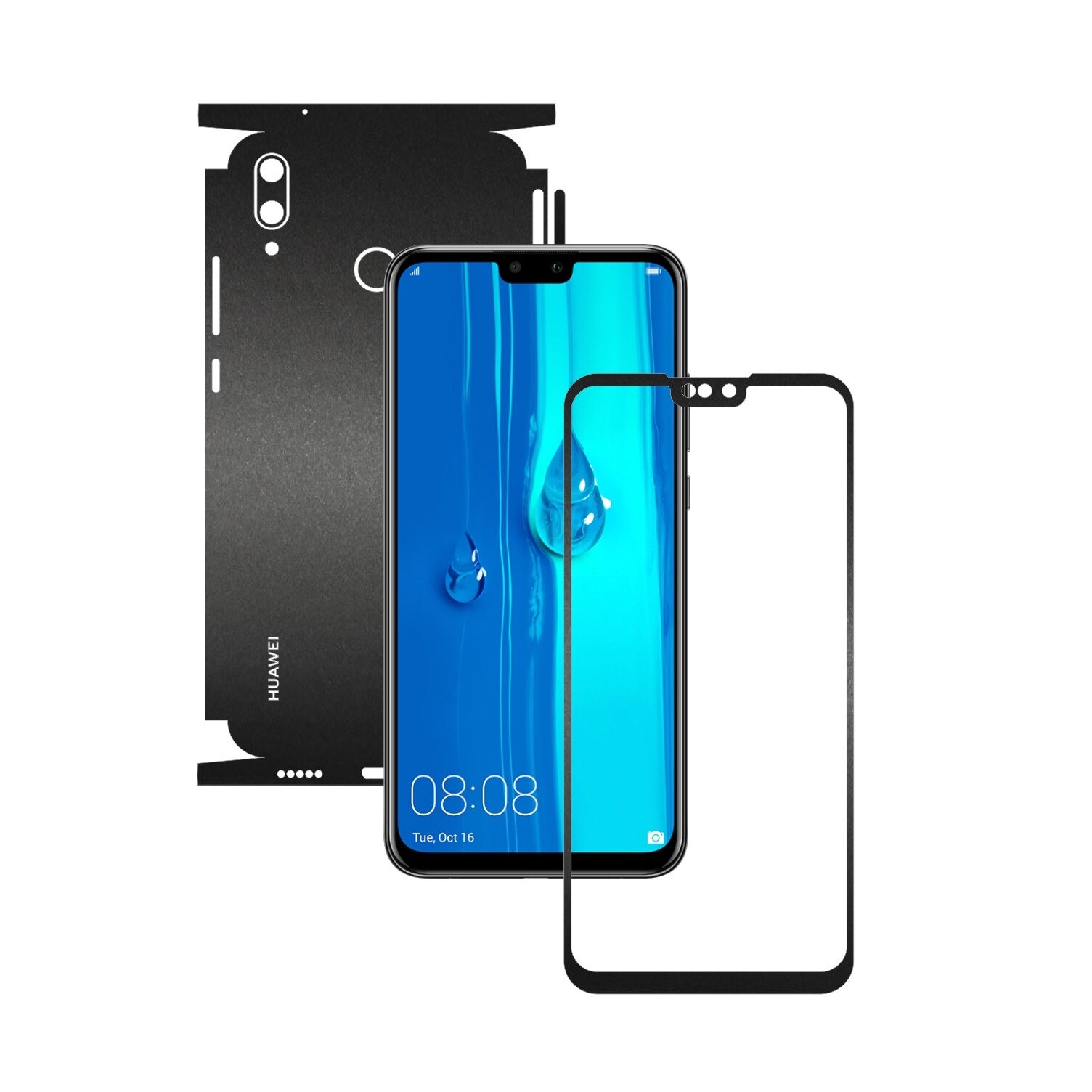 Folie Protectie Carbon Skinz pentru Huawei Y9 (2019) - Negru Mat 360 Cut, Skin Adeziv Full Body Cover pentru Rama Ecran, Carcasa Spate si Laterale