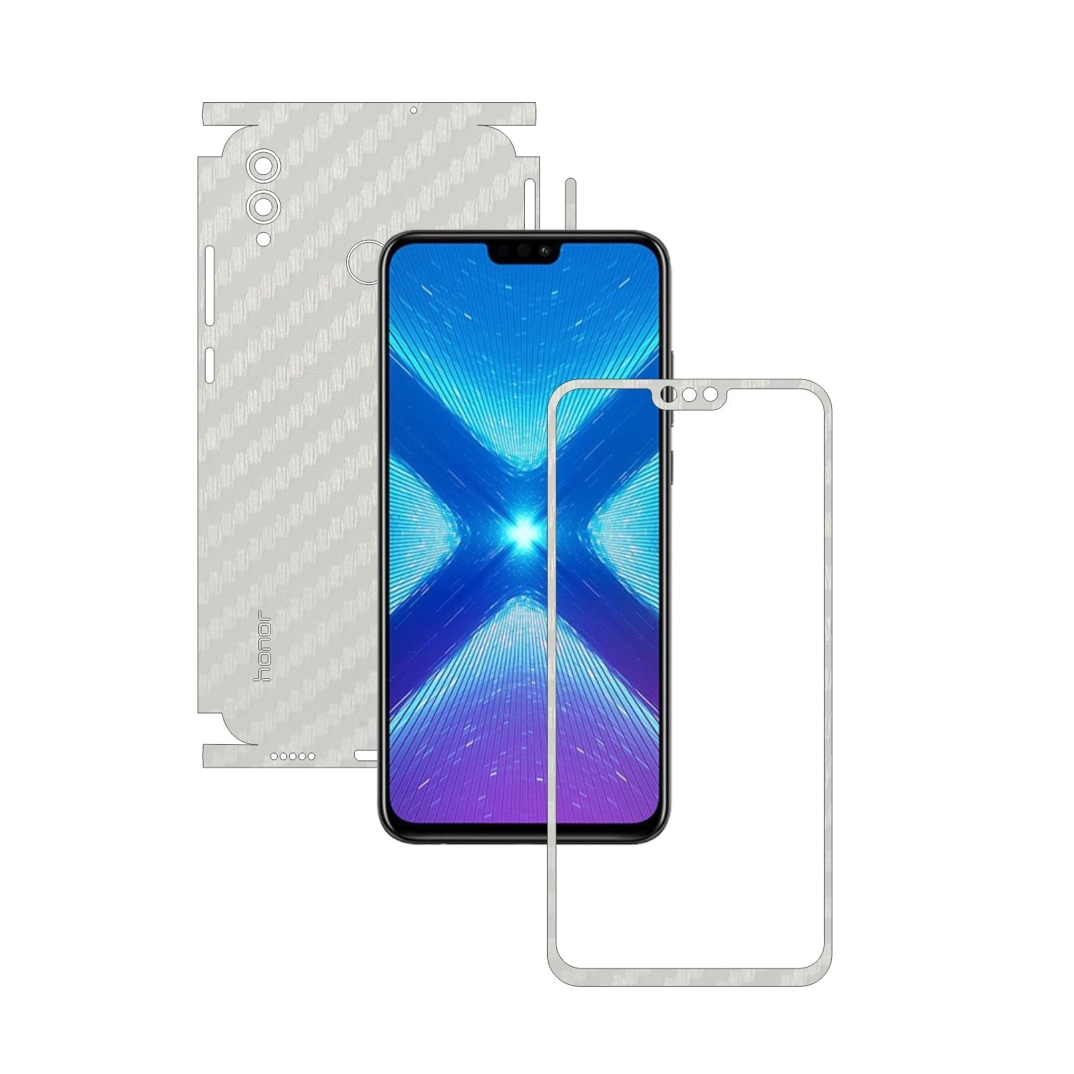 Folie Protectie Carbon Skinz pentru Huawei Honor 8X - Carbon Alb 360 Cut, Skin Adeziv Full Body Cover pentru Rama Ecran, Carcasa Spate si Laterale