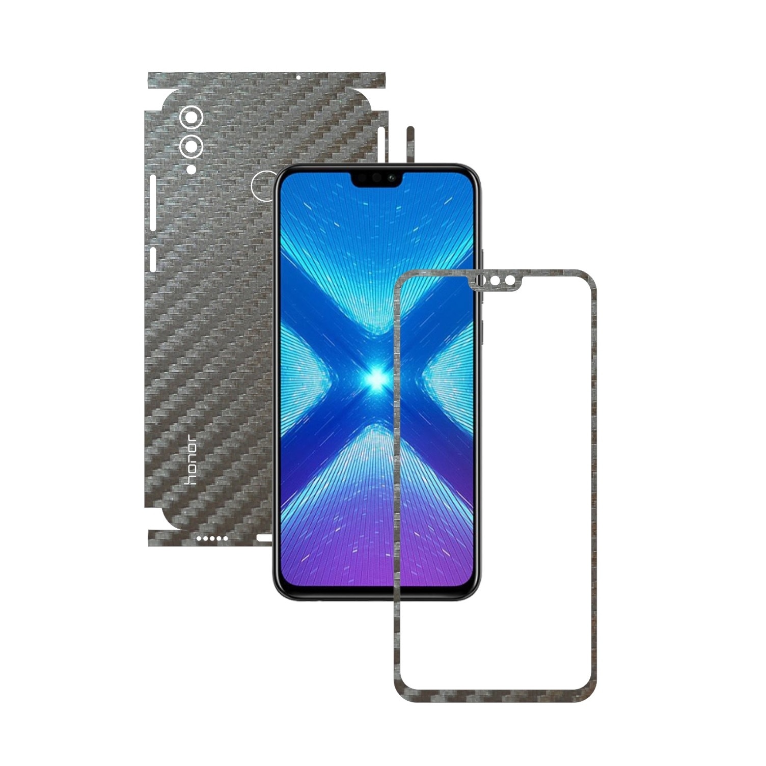 Folie Protectie Carbon Skinz pentru Huawei Honor View 10 Lite - Carbon Gri Argintiu 360 Cut, Skin Adeziv Full Body Cover pentru Rama Ecran, Carcasa Spate si Laterale