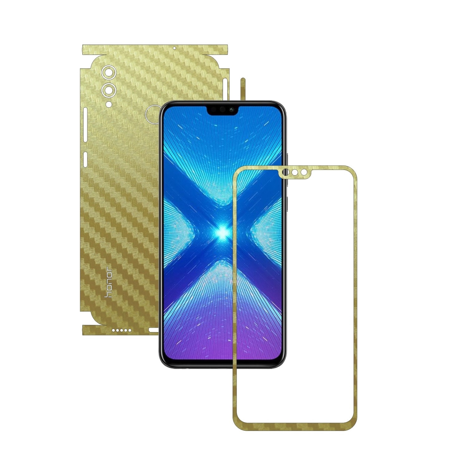 Folie Protectie Carbon Skinz pentru Huawei Honor 8X - Carbon Auriu 360 Cut, Skin Adeziv Full Body Cover pentru Rama Ecran, Carcasa Spate si Laterale