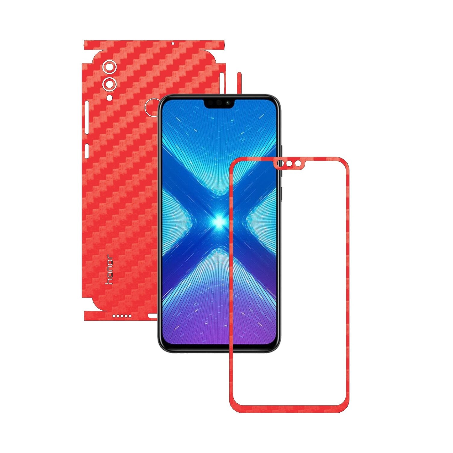 Folie Protectie Carbon Skinz pentru Huawei Honor 8X - Carbon Rosu 360 Cut, Skin Adeziv Full Body Cover pentru Rama Ecran, Carcasa Spate si Laterale