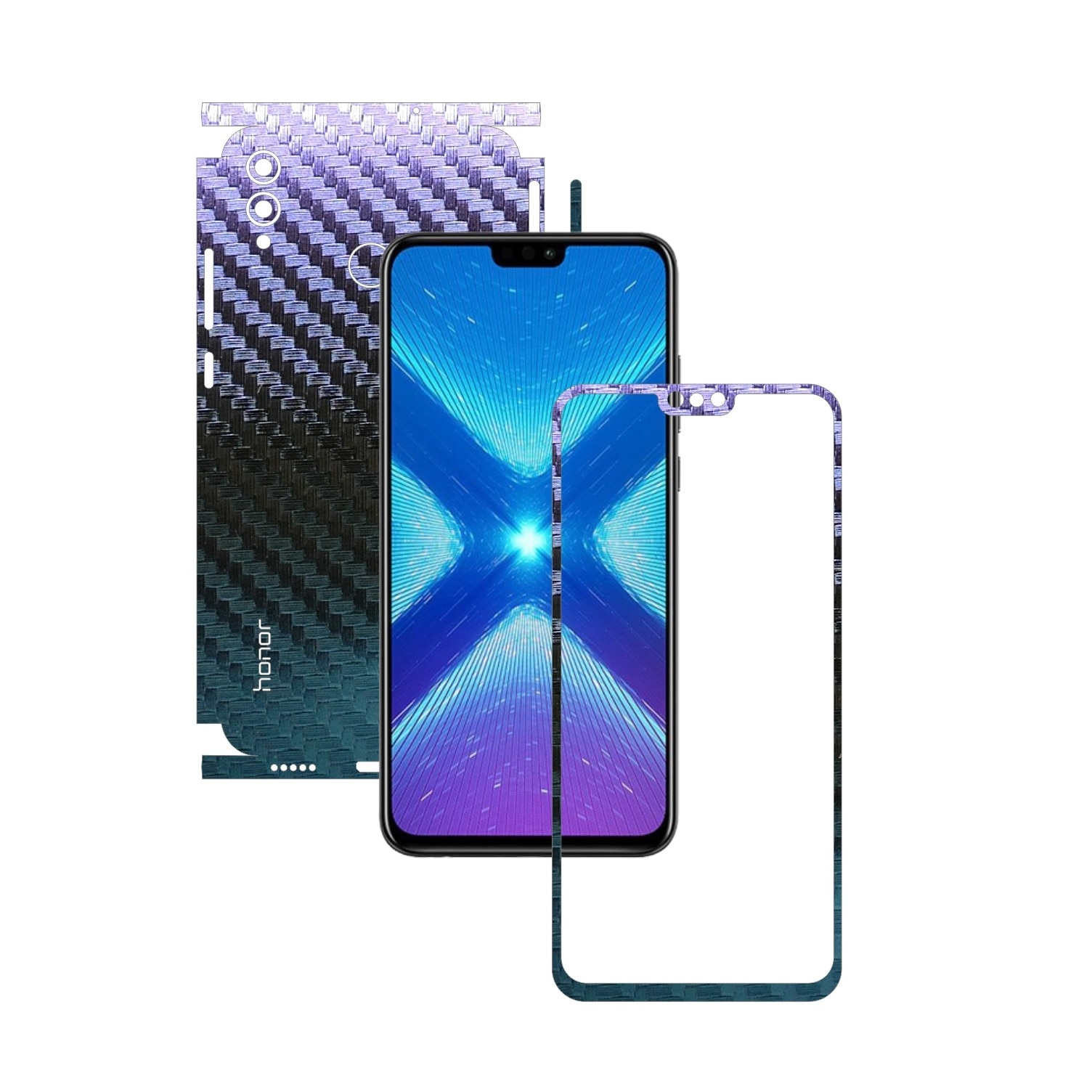 Folie Protectie Carbon Skinz pentru Huawei Honor View 10 Lite - Carbon Cameleon 360 Cut, Skin Adeziv Full Body Cover pentru Rama Ecran, Carcasa Spate si Laterale