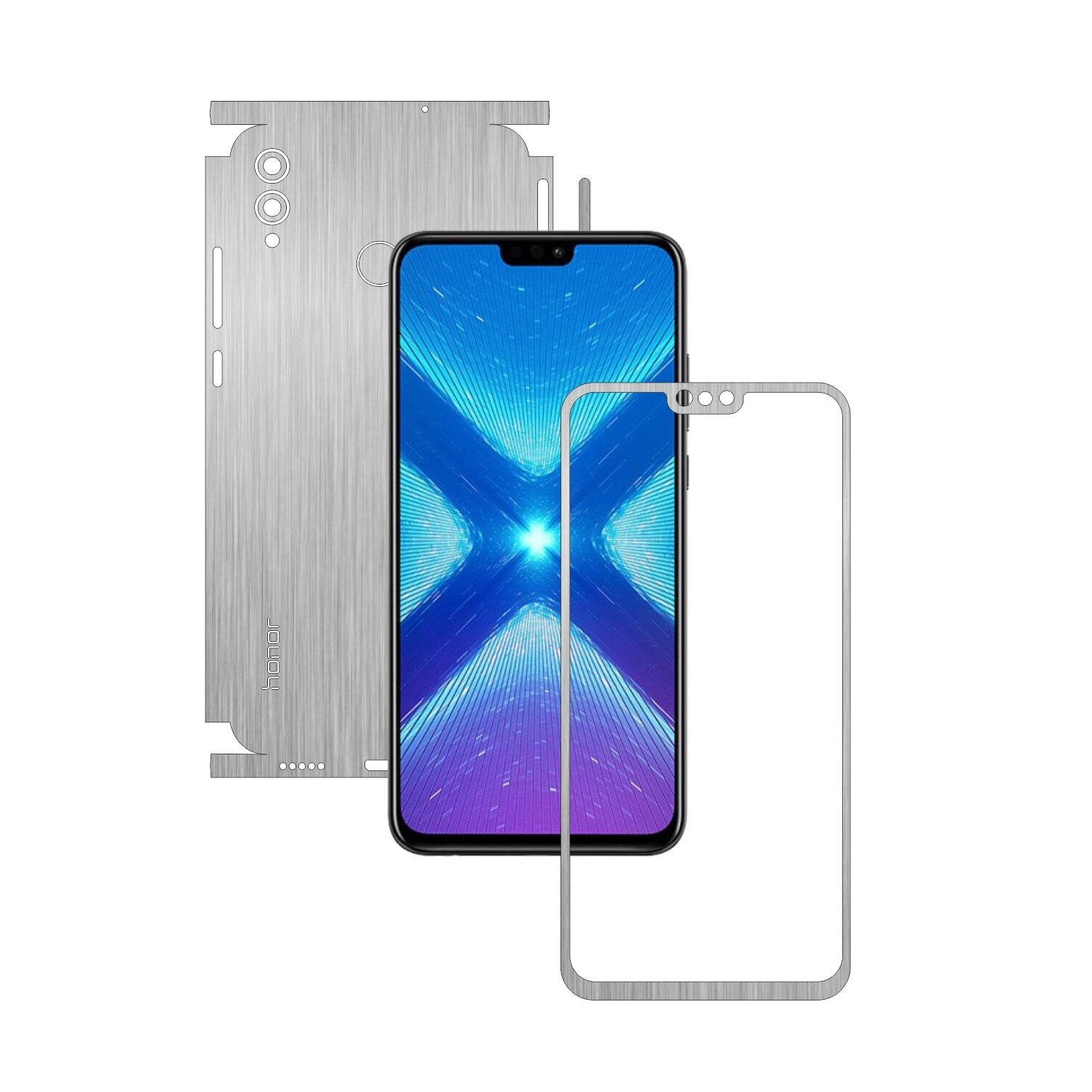 Folie Protectie Carbon Skinz pentru Huawei Honor 8X - Brushed Argintiu 360 Cut, Skin Adeziv Full Body Cover pentru Rama Ecran, Carcasa Spate si Laterale