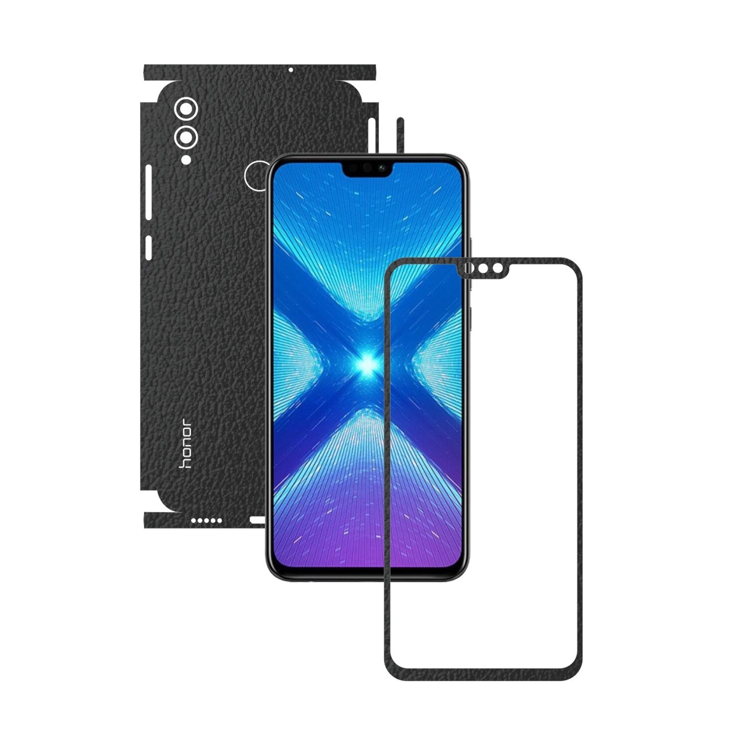 Folie Protectie Carbon Skinz pentru Huawei Honor 8X - Piele Neagra 360 Cut, Skin Adeziv Full Body Cover pentru Rama Ecran, Carcasa Spate si Laterale