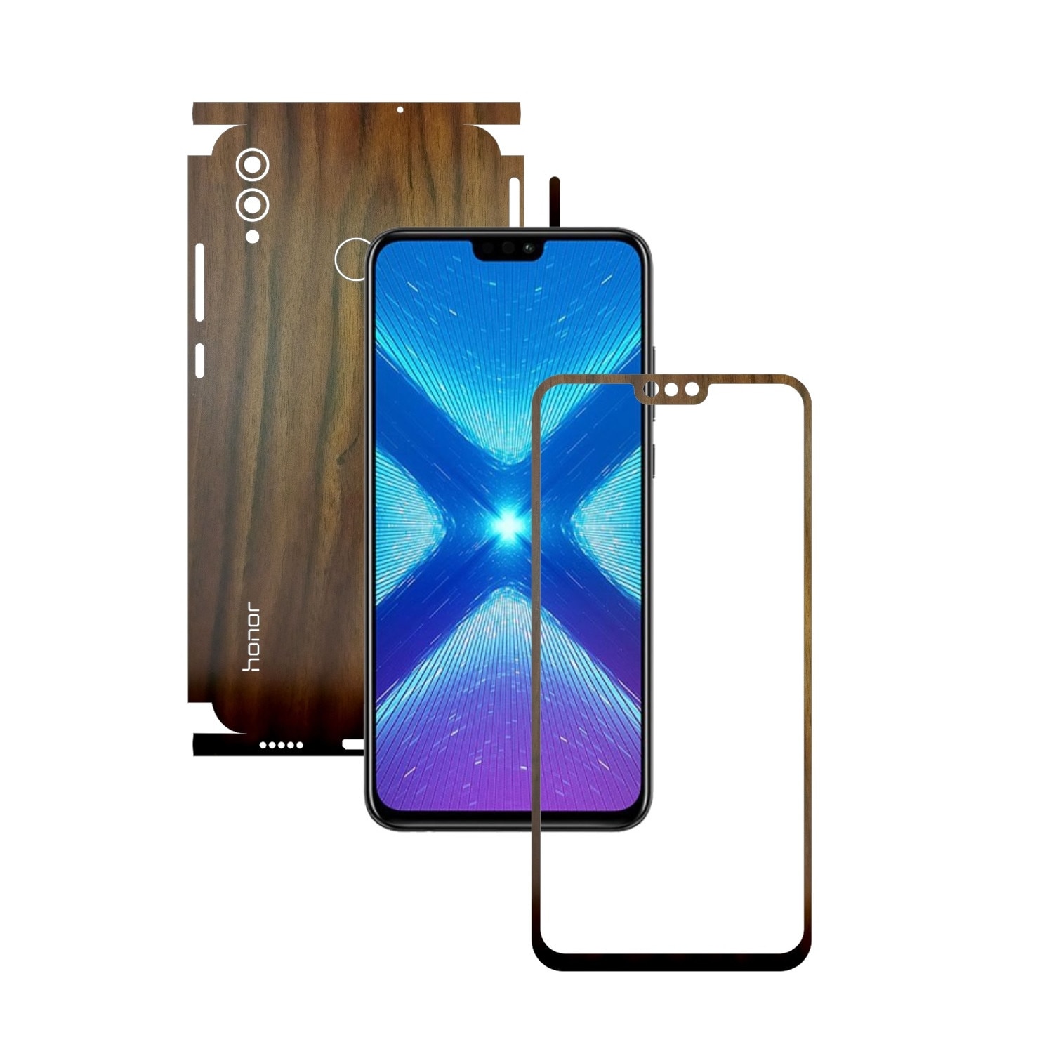 Folie Protectie Carbon Skinz pentru Huawei Honor View 10 Lite - Lemn Nuc 360 Cut, Skin Adeziv Full Body Cover pentru Rama Ecran, Carcasa Spate si Laterale