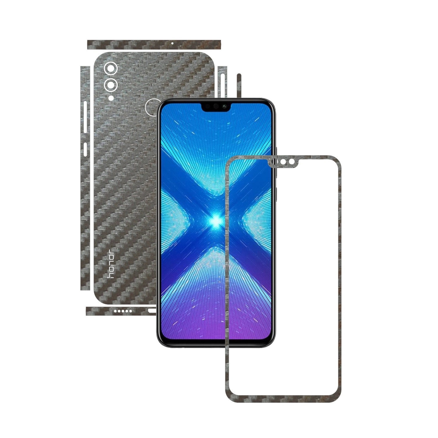 Folie Protectie Carbon Skinz pentru Huawei Honor View 10 Lite - Carbon Gri Argintiu Split Cut, Skin Adeziv Full Body Cover pentru Rama Ecran, Carcasa Spate si Laterale