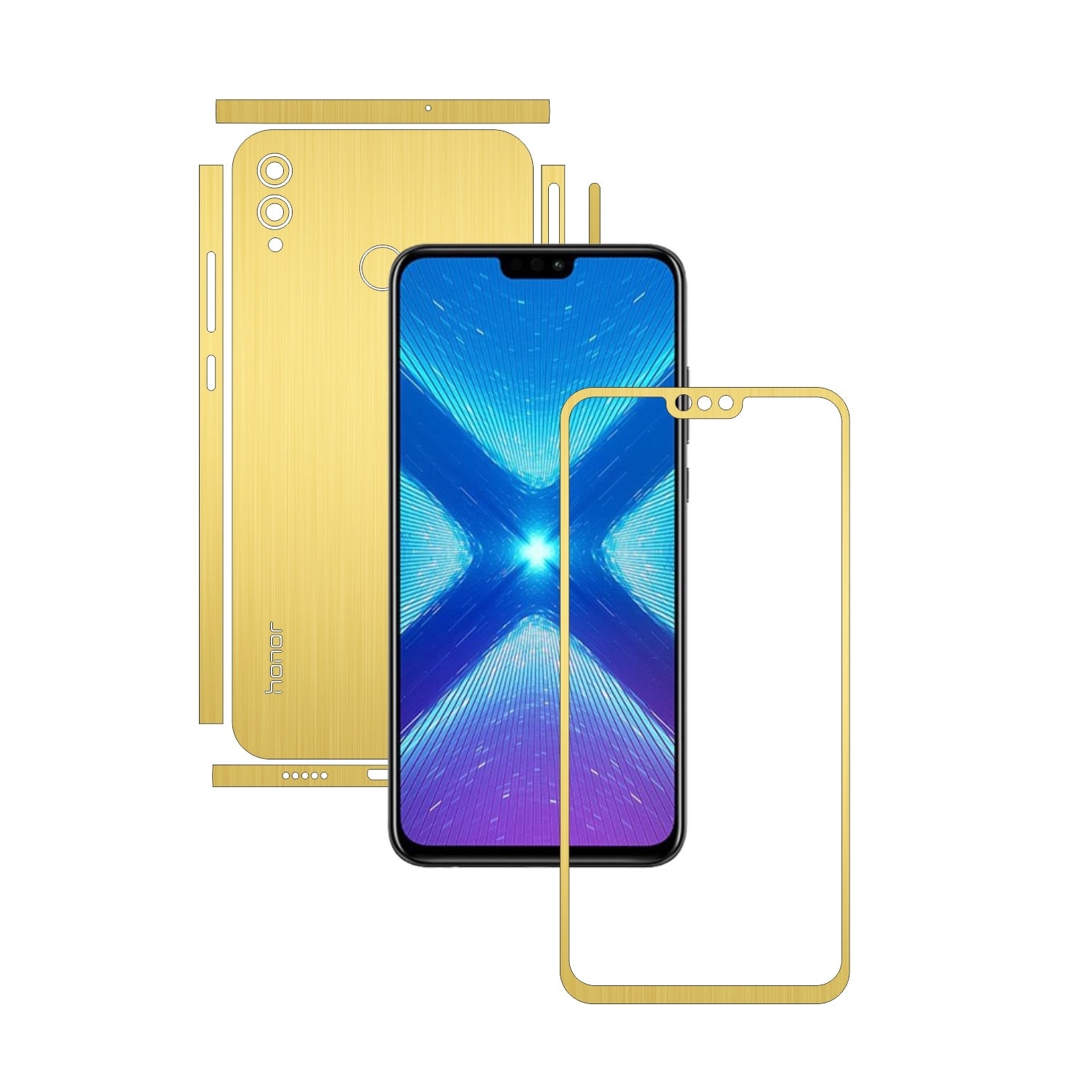 Folie Protectie Carbon Skinz pentru Huawei Honor 8X - Brushed Auriu Split Cut, Skin Adeziv Full Body Cover pentru Rama Ecran, Carcasa Spate si Laterale