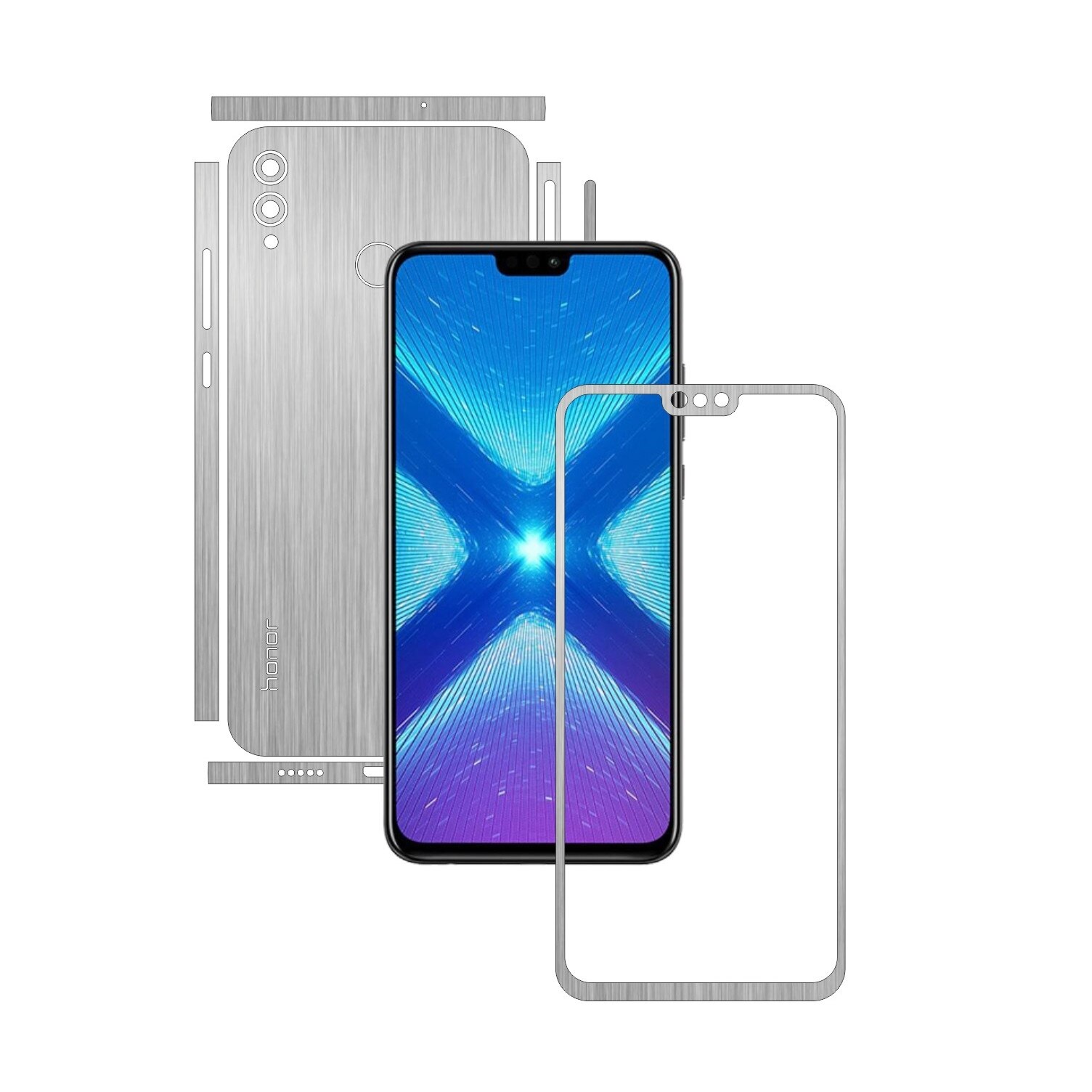 Folie Protectie Carbon Skinz pentru Huawei Honor View 10 Lite - Brushed Argintiu Split Cut, Skin Adeziv Full Body Cover pentru Rama Ecran, Carcasa Spate si Laterale